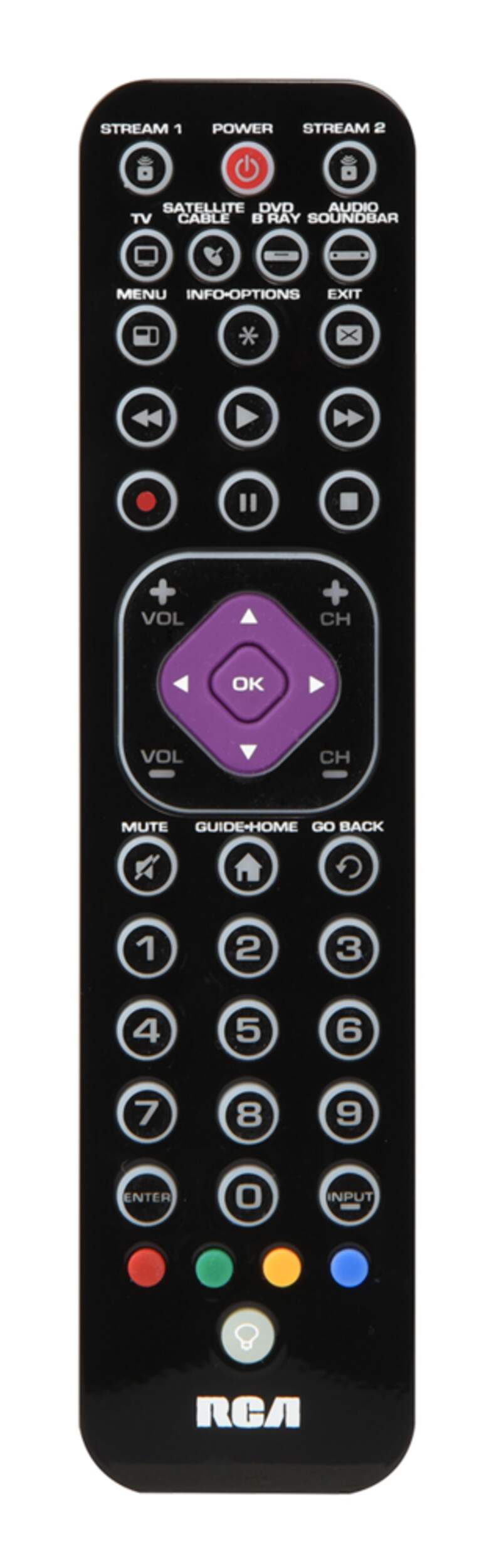 Télécommande universelle ultramince RCA CRCRTBL06BE pour 6 appareils, noir Overhead_Flat