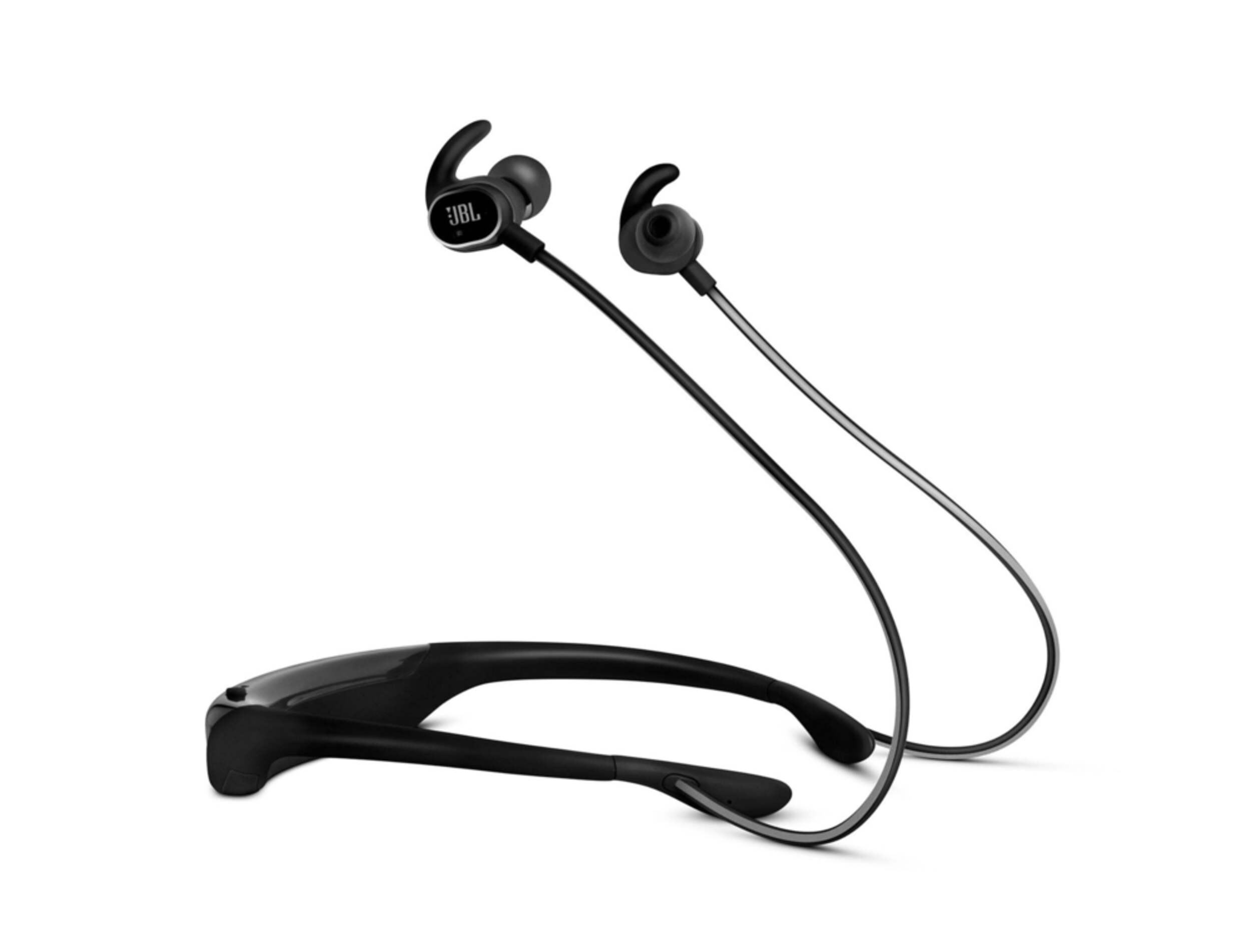 JBL Response Behind-the-Neck Earbuds, Black Front_Angled_Right