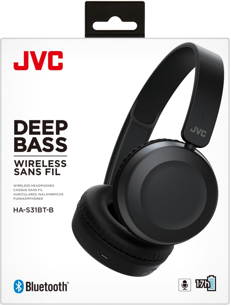 JVC Deep Bass Wireless Bluetooth Over Ear Headphones With Mic, Black
