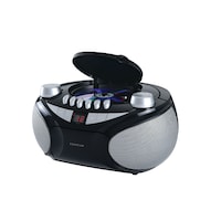 Proscan SRCD286-SLVR Portable CD & Cassette Player Boombox Stereo w/ AM/FM Radio Front_Three_Fourths_Angled_Left