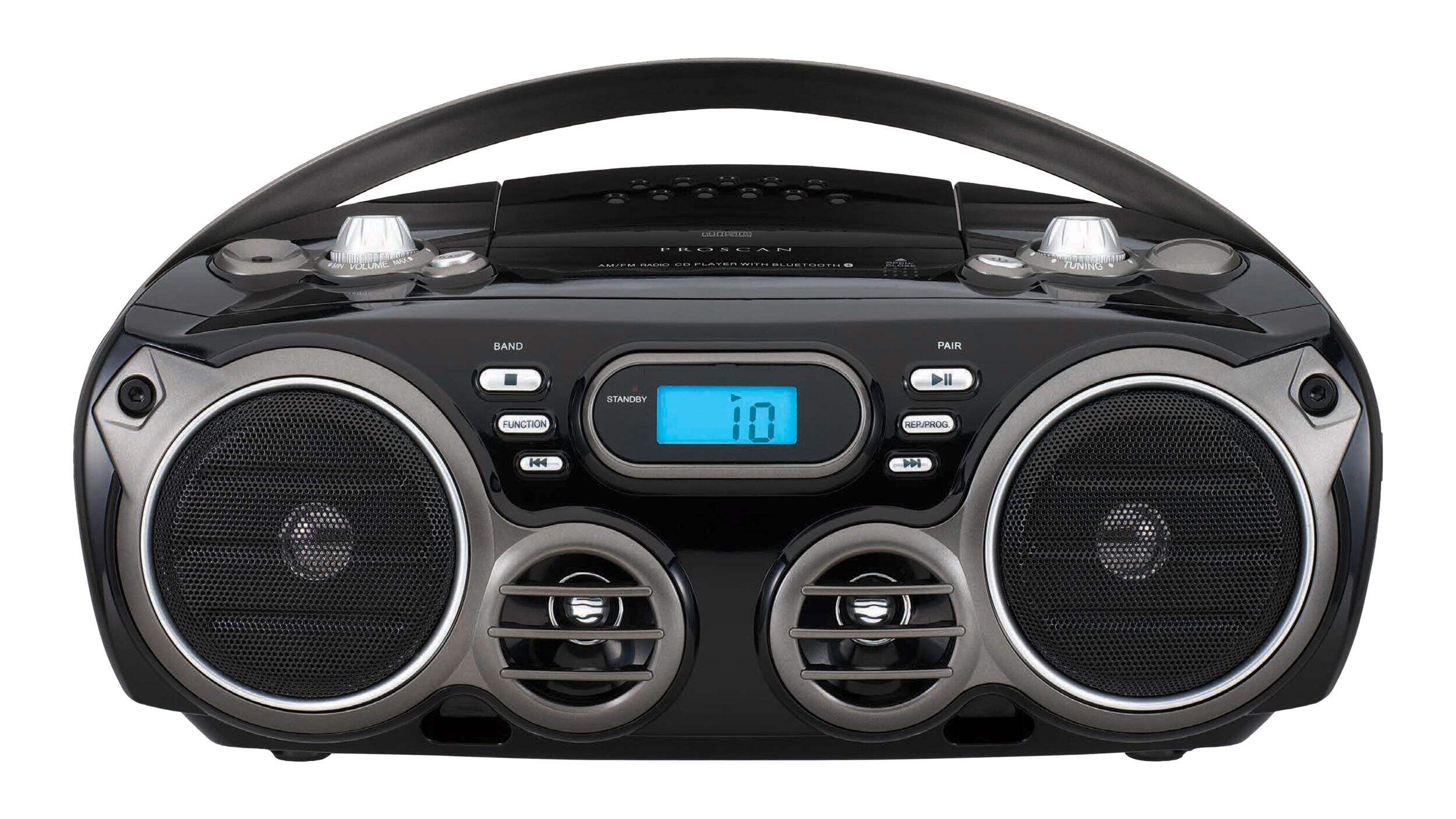 Proscan Portable Boom Box Wireless Bluetooth CD Player Stereo w/ AM/FM Radio & AUX-IN Front_Flat