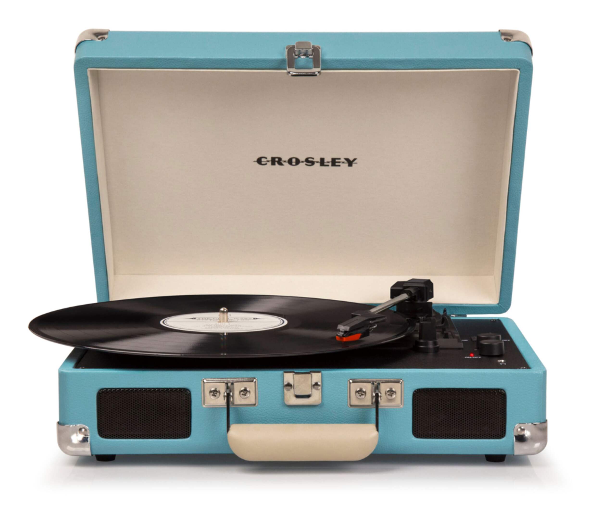 Crosley Cruiser Deluxe Portable 3-Speed Bluetooth Turntable/Vinyl Record Player, Turquoise Front_Elevated