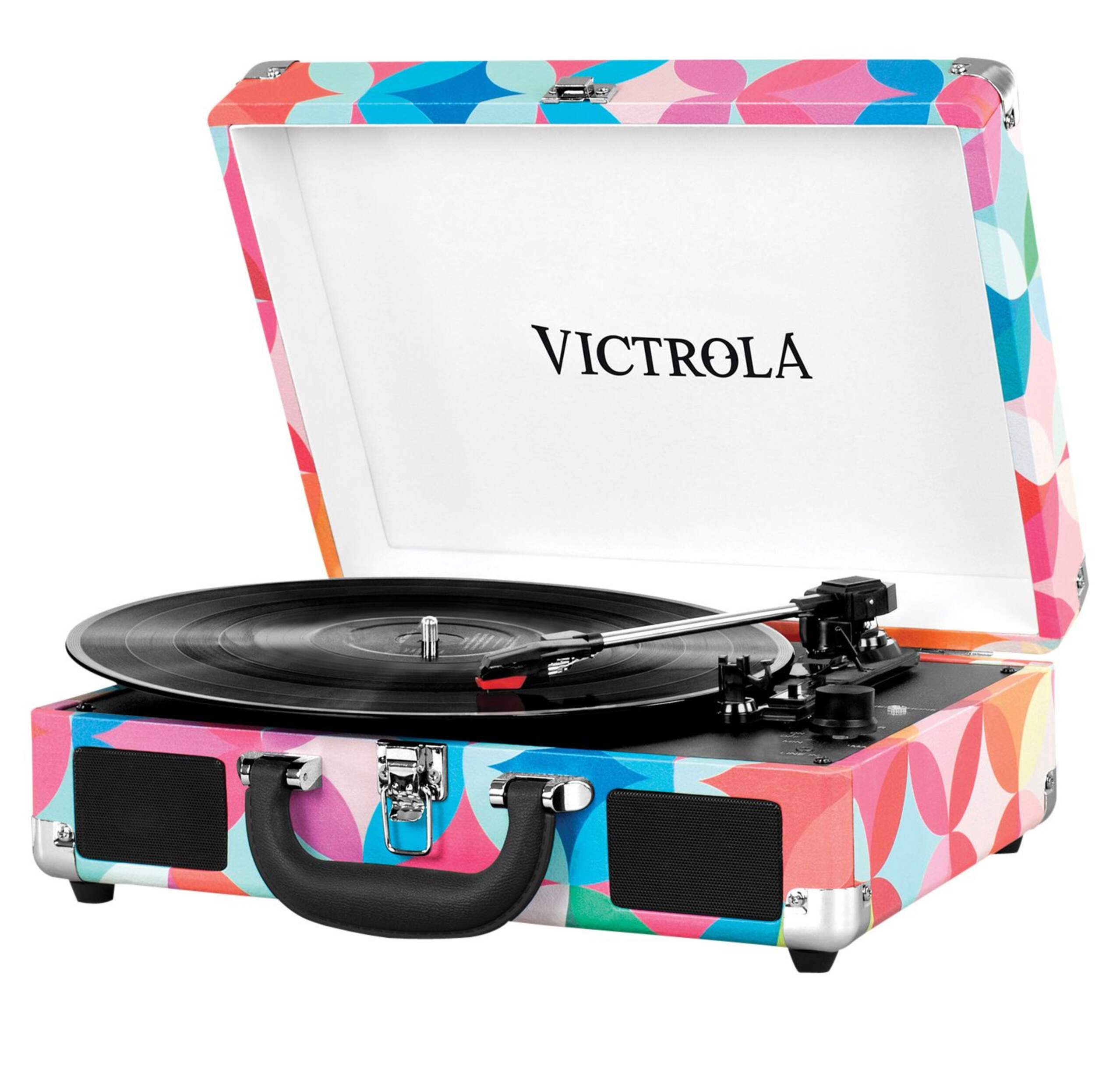 Innovative Technology Suitcase Turntable, Geometric Pattern Front_Angled_Left