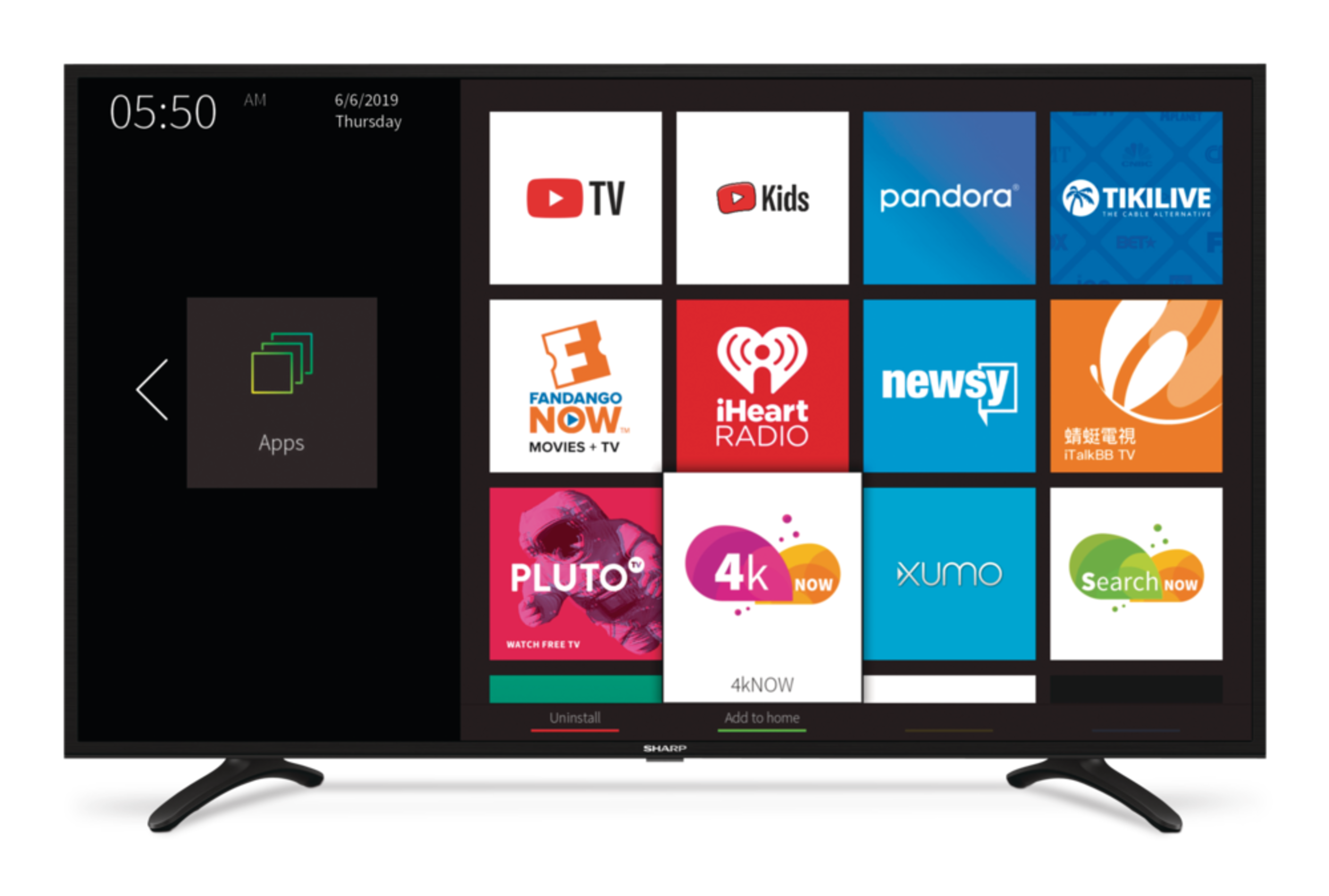 Sharp 43-in LC-43N7004U 4K LED Smart TV w/ Wi-Fi, UHD Upscaler, HDR 10, Amazon Alexa Enabled Front_Flat