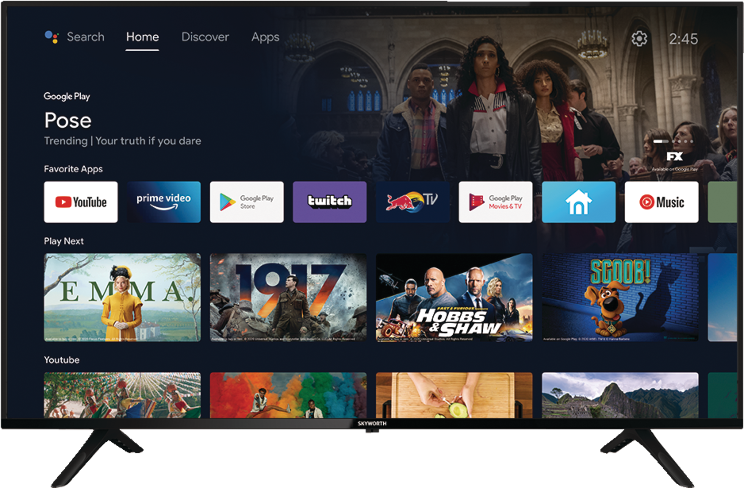 Skyworth 58-in 58G2A300 4K UHD Android Smart TV w/ Wi-Fi, Bluetooth & Google Assistant Front_Flat