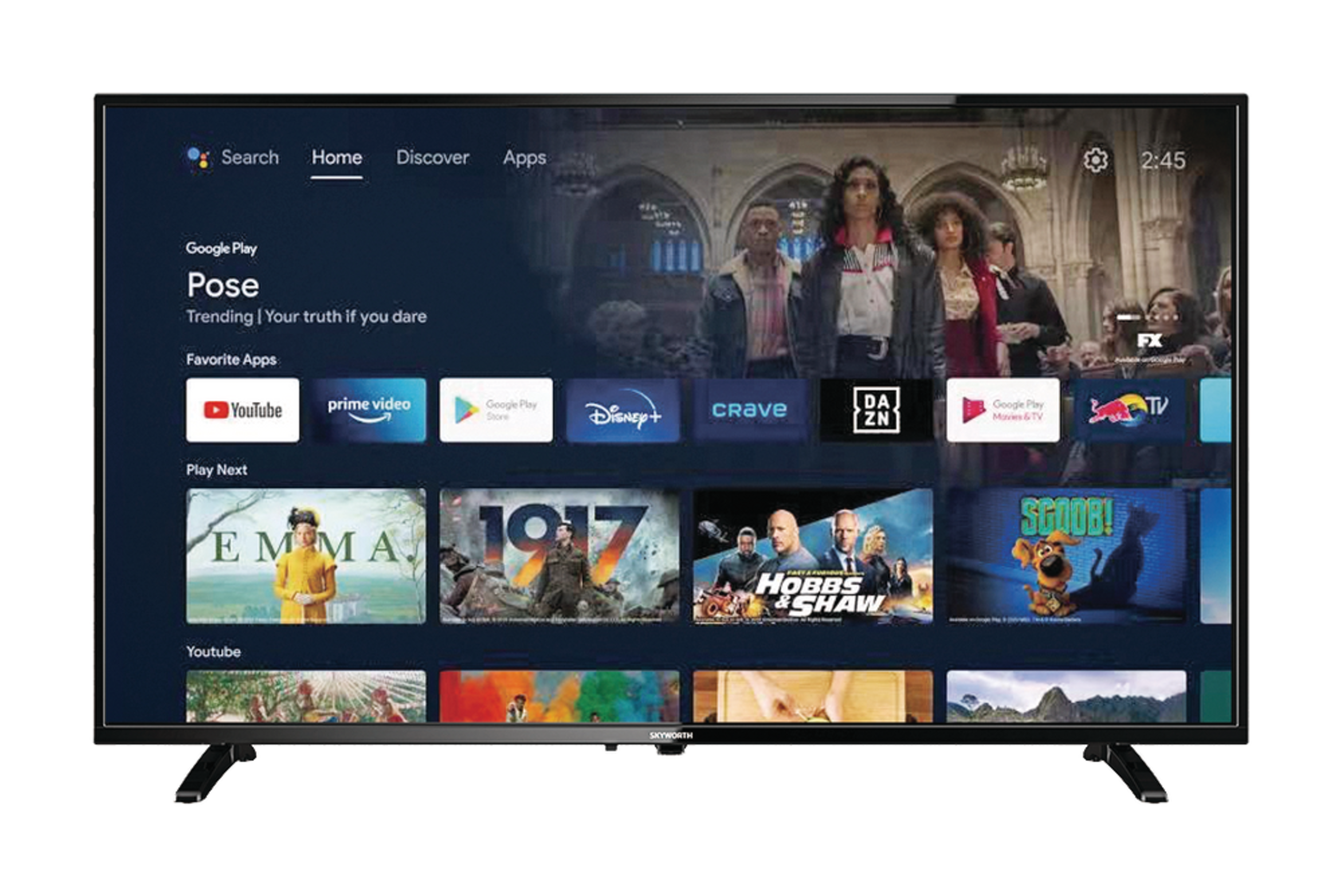 Skyworth 40-in 40E10 LED Android 11 Smart TV w/ Wi-Fi, Google Assistant, Full HD & HDMI Input Front_Flat