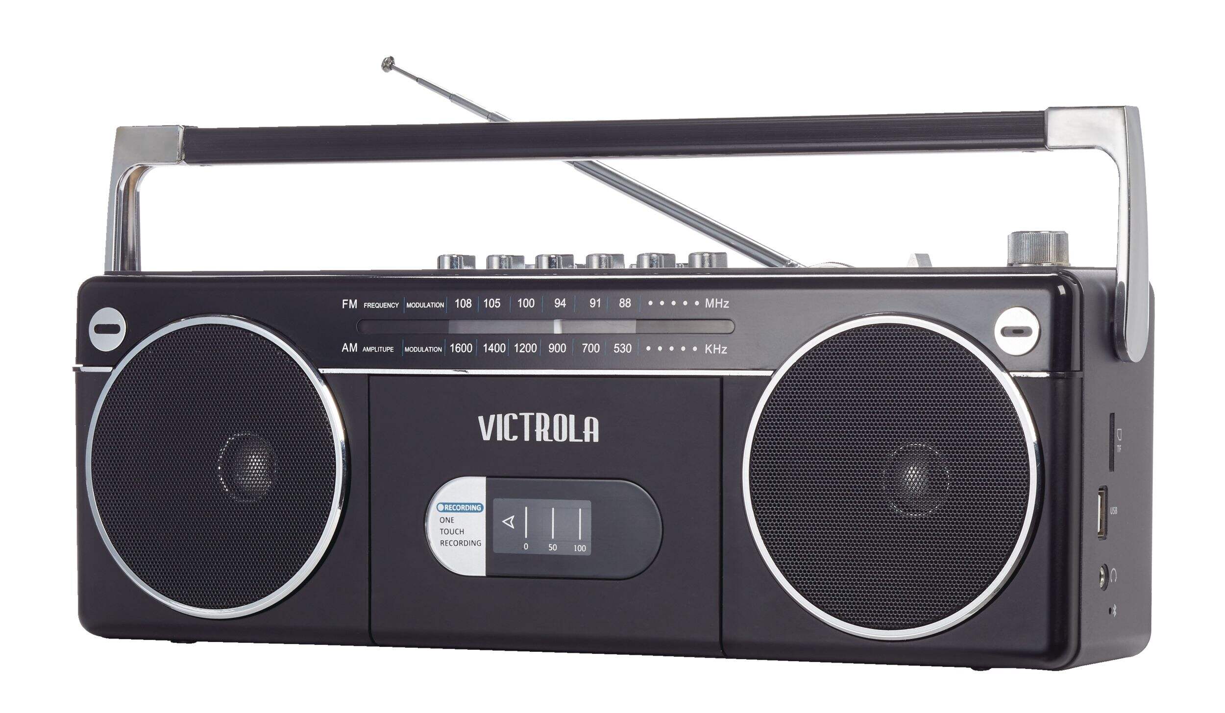 Victrola Retro Portable Wireless Bluetooth Boombox w/ Cassette Player, AM/FM Radio & MP3 Input Front_Angled_Left