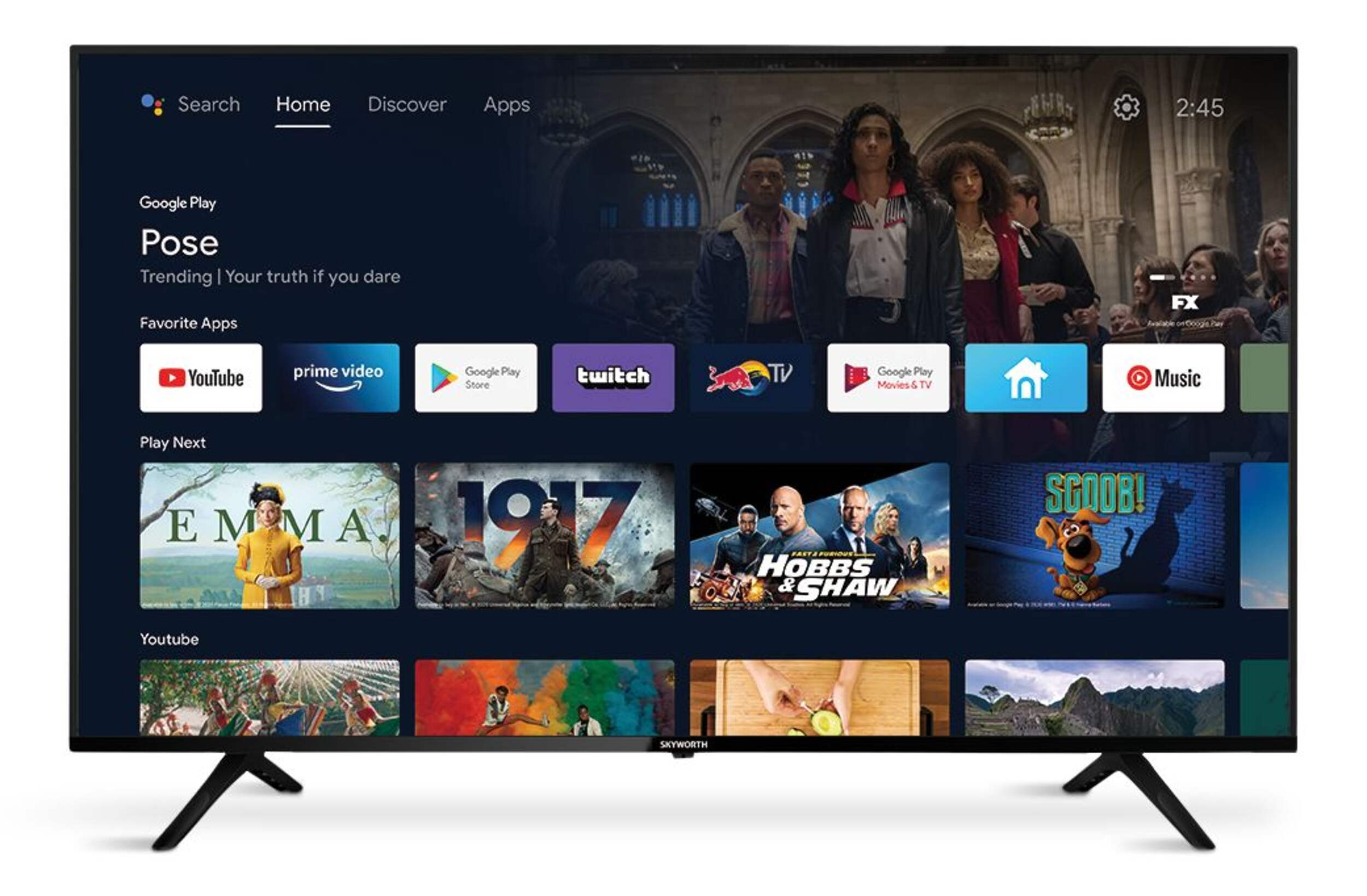 Skyworth 4K UHD Android Smart TV with Google Assistant, 50-in Front_Flat