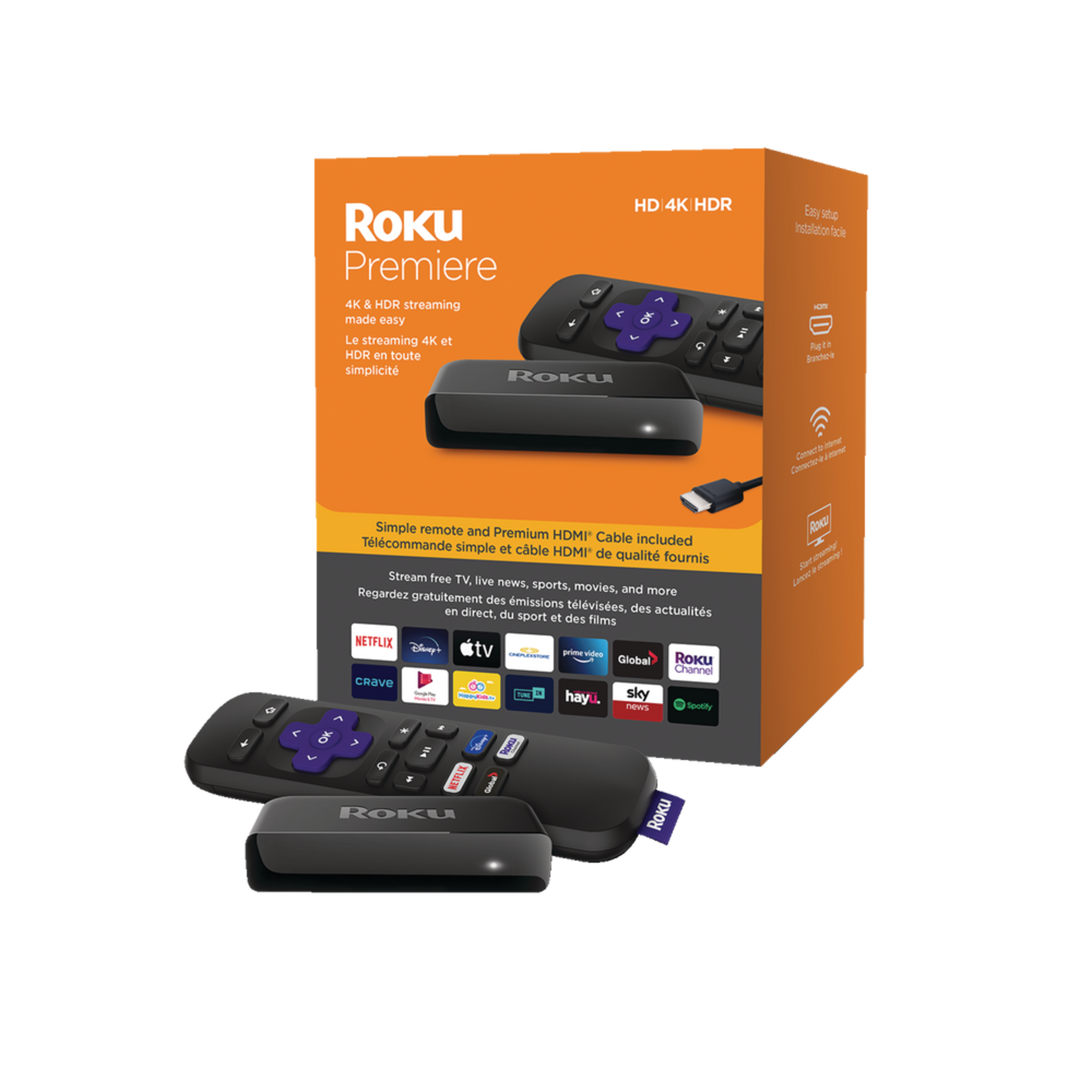 Roku Premiere 4K & HDR Streaming Device Media Player w/ TV Controls & HDMI Cable Composite_or_Mixed