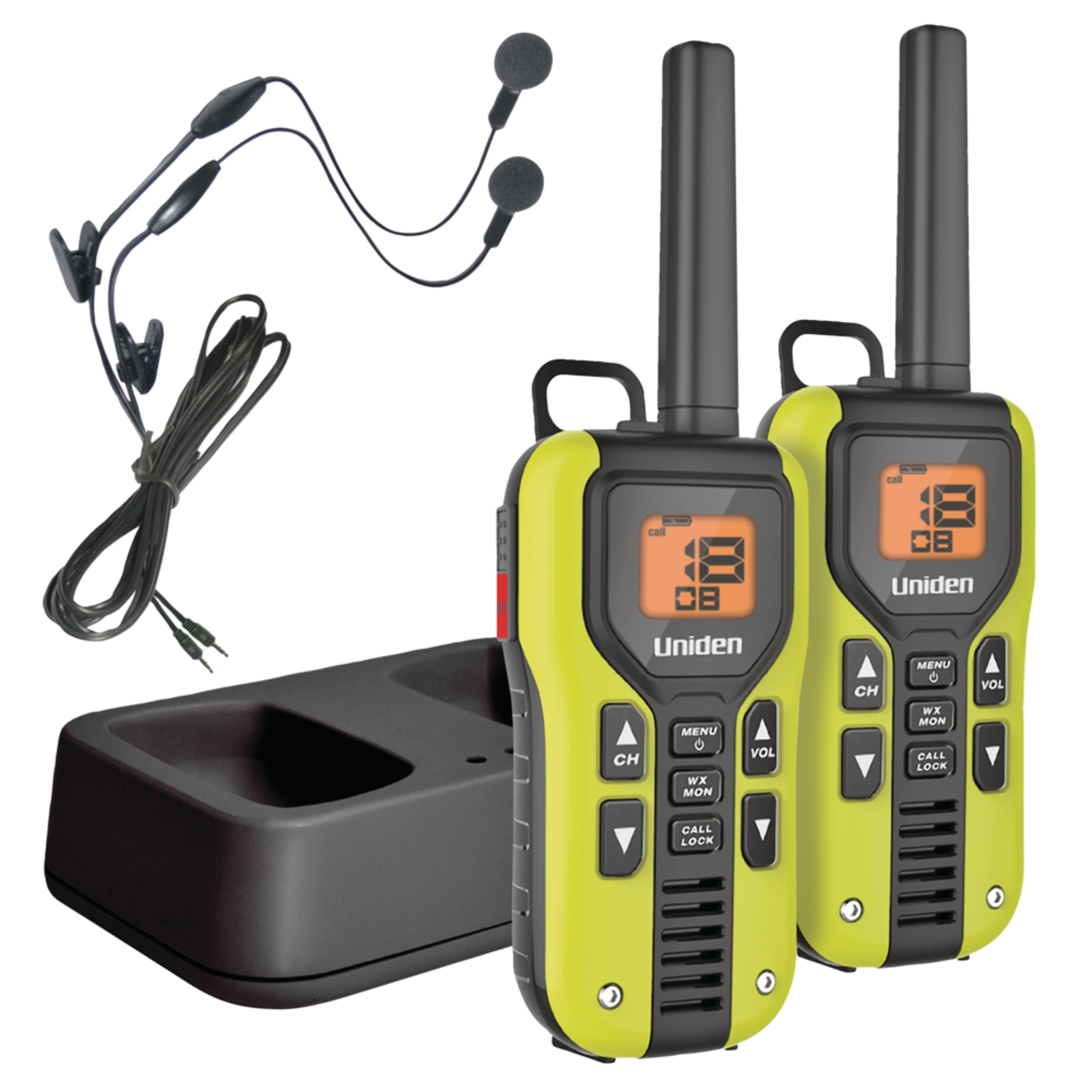 Uniden 2-pk GMR40602CKHS GMRS 64-km Weather Resistant Rechargeable 2-Way Radio with Mic, Green/Black Composite_or_Mixed