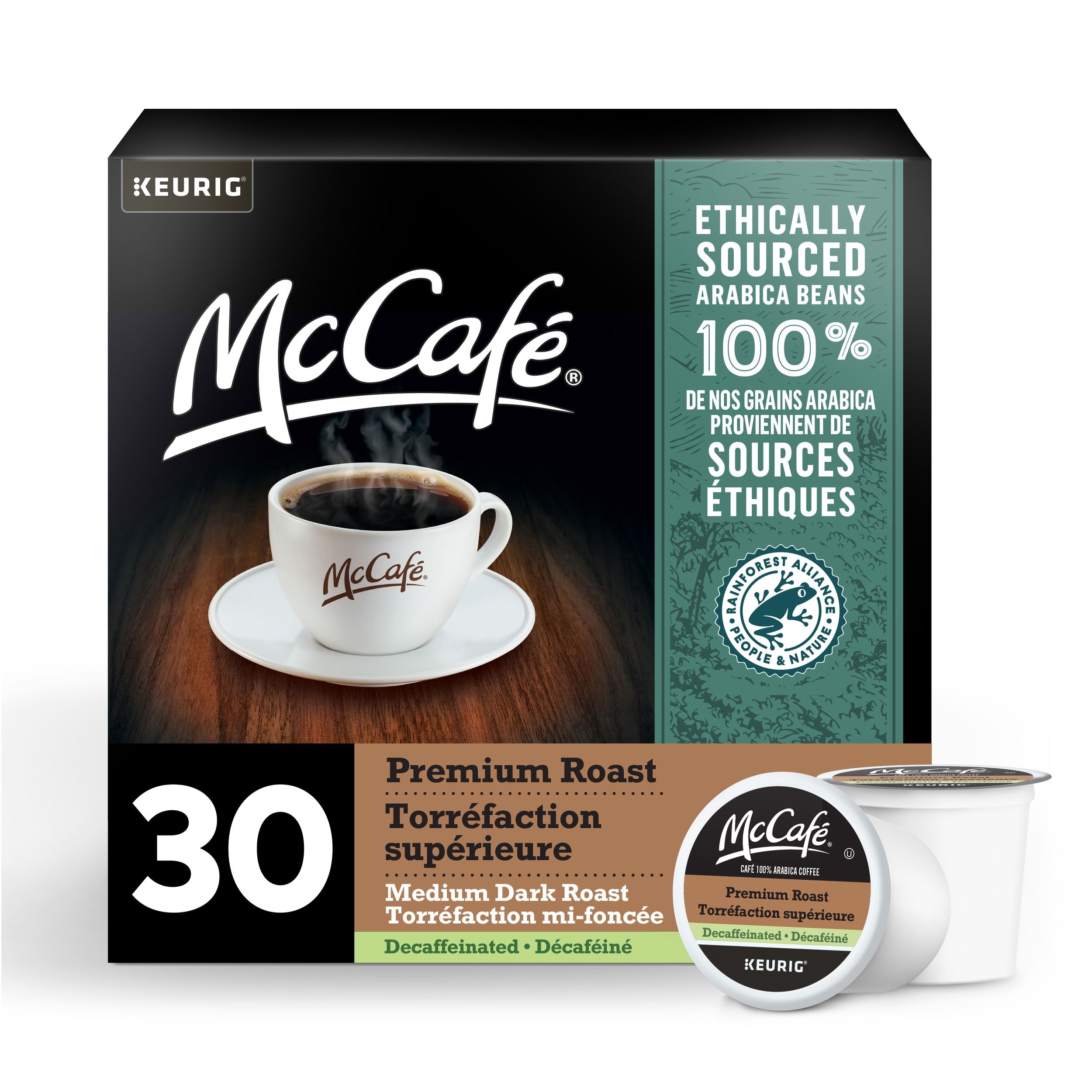 McCafé Premium Medium Dark Roast, Decaf, KCup Coffee Pods, 323g, 30