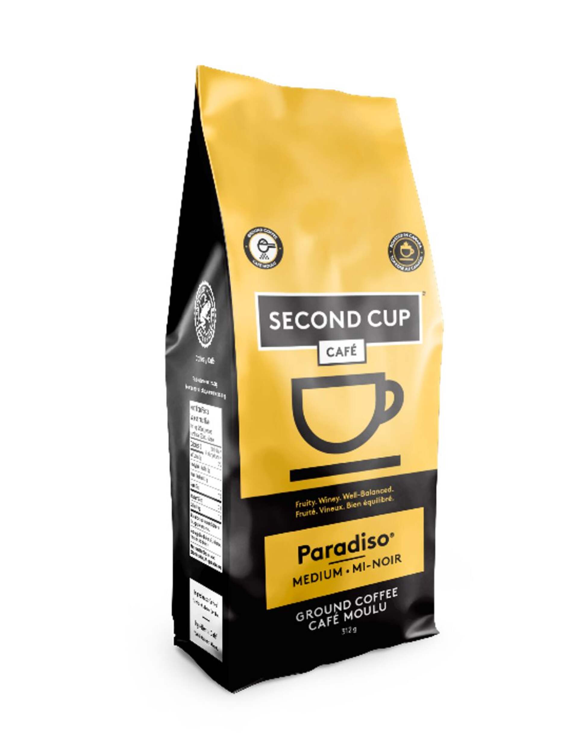 Second Cup Paradiso Medium Roast Ground Coffee, 312g Front_Three_Fourths_Angled_Right