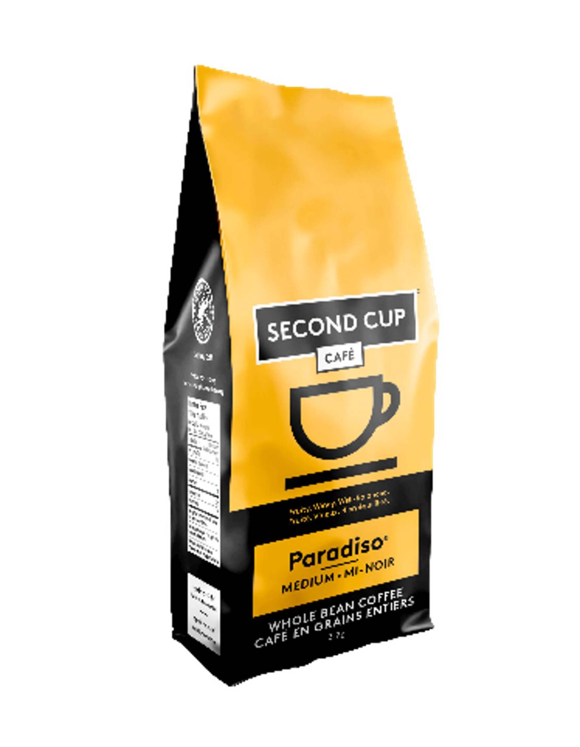 Second Cup Paradiso Medium Roast Whole Bean Coffee, 312-g Front_Three_Fourths_Angled_Right