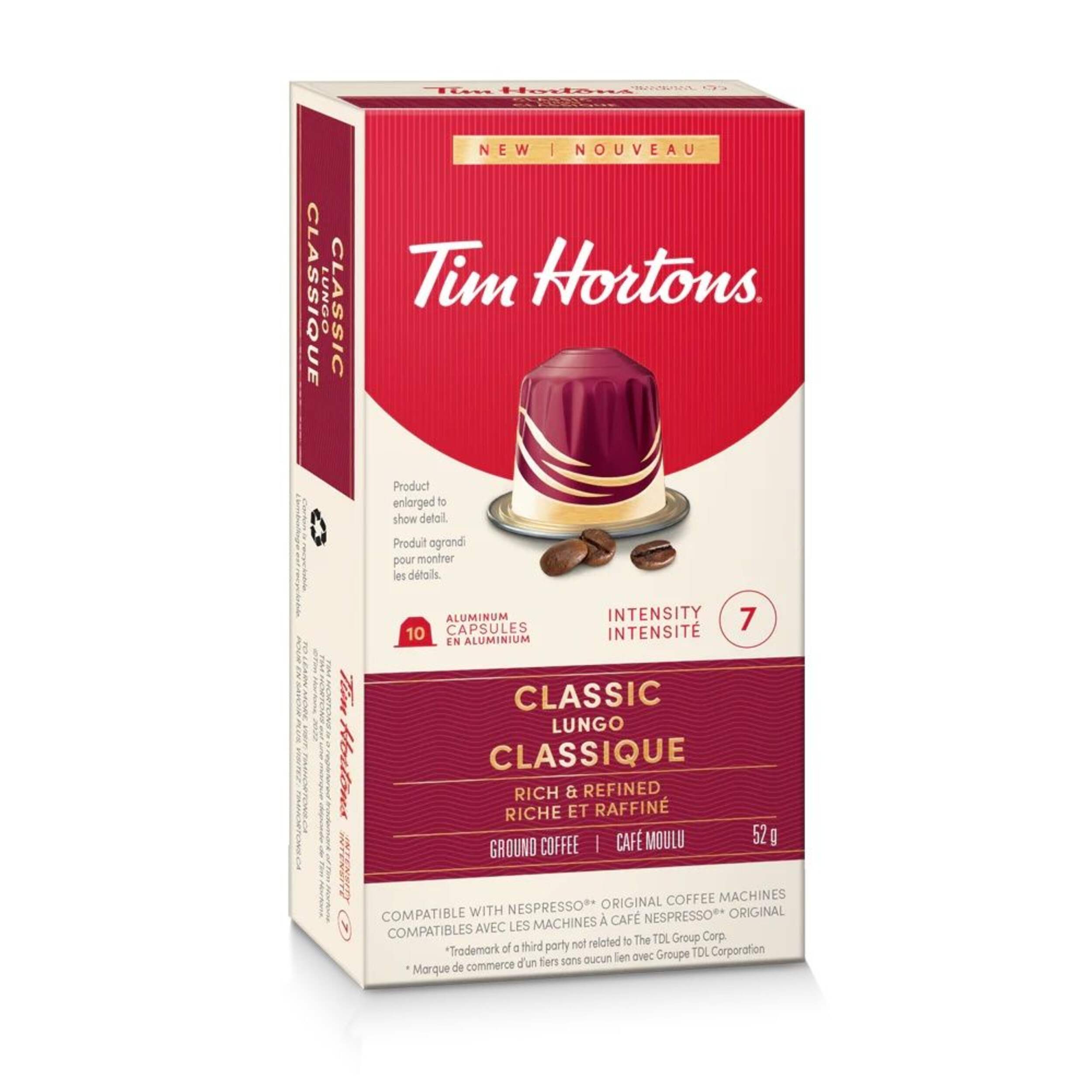 Capsules de café Tim Hortons Classic Lungo compatibles Nespresso, 52 g, paq. 10 Front_Angled_Right