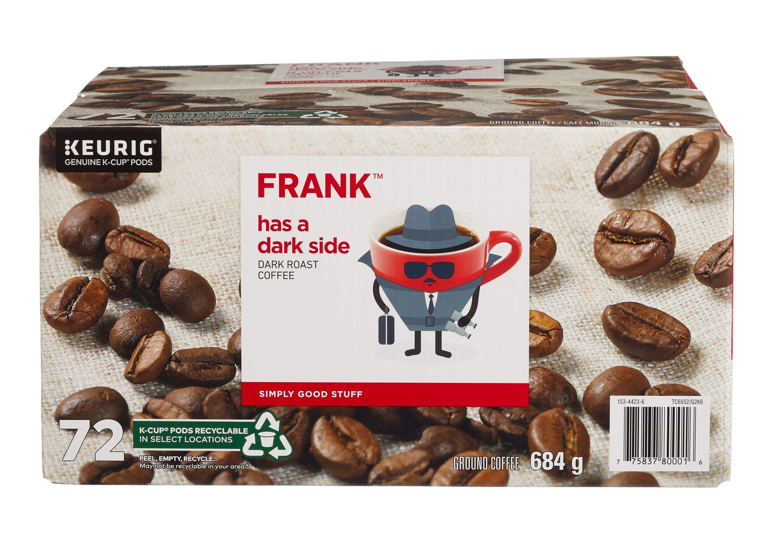 FRANK Has a Dark Side, Dark Roast K-Cup® Coffee Pods, Keurig Compatible, 684-g, 72-pk Front_Elevated