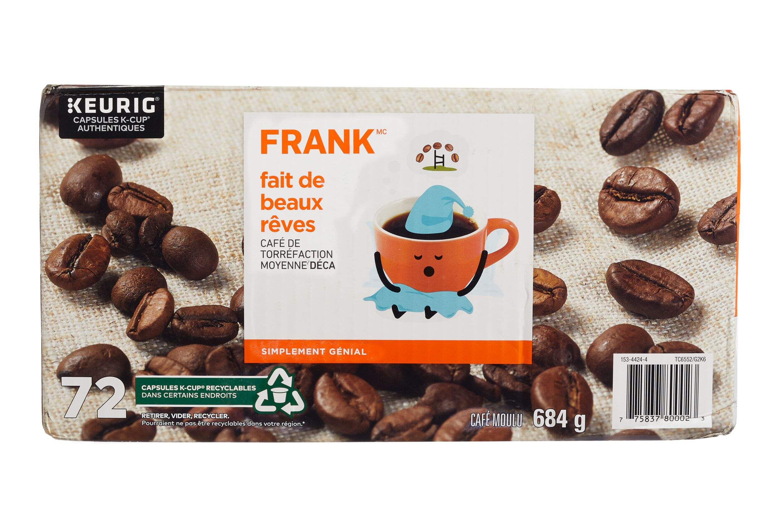 Dosettes K-Cup de café décaféiné FRANK, torréfaction moyenne, paq. 72 Front_Flat