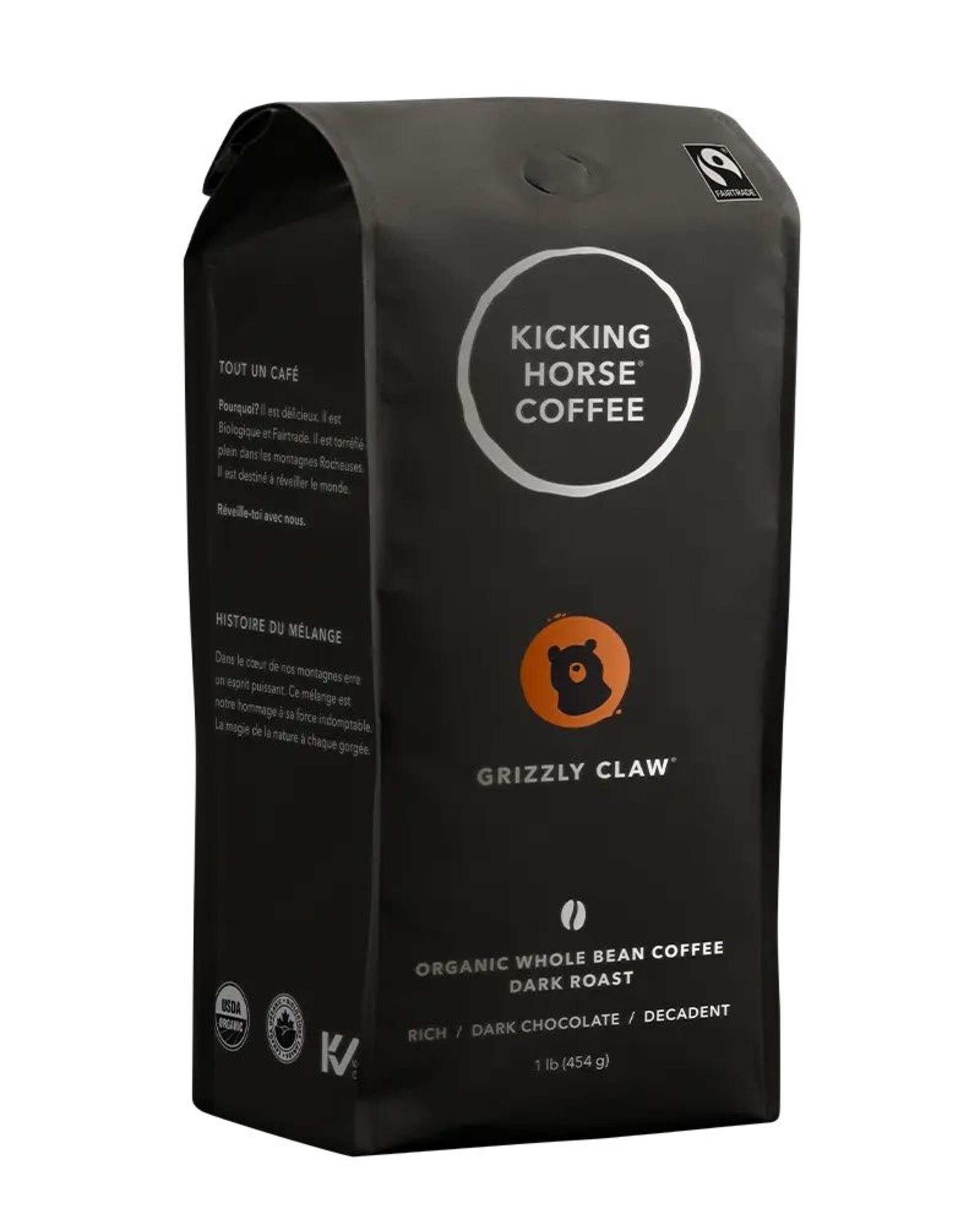 Kicking Horse Coffee Grizzly Claw Dark Roast Whole Bean, 454-g Front_Angled_Right