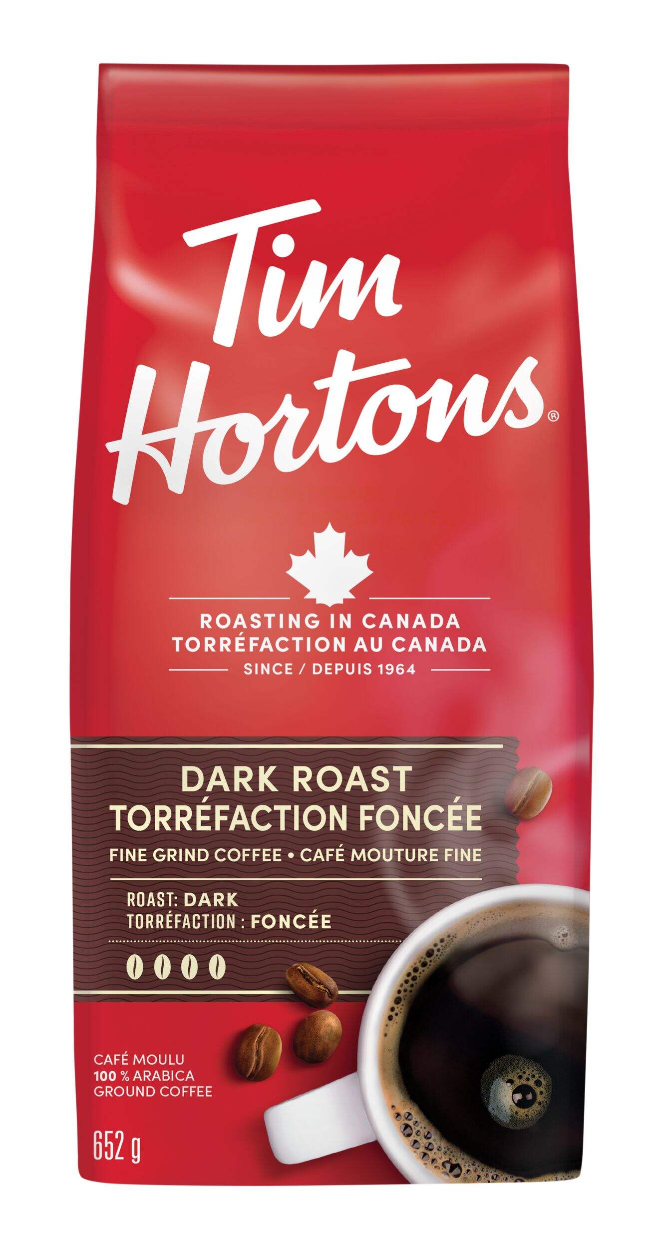Tim Hortons Dark Roast Ground Coffee, 652-g Front_Flat