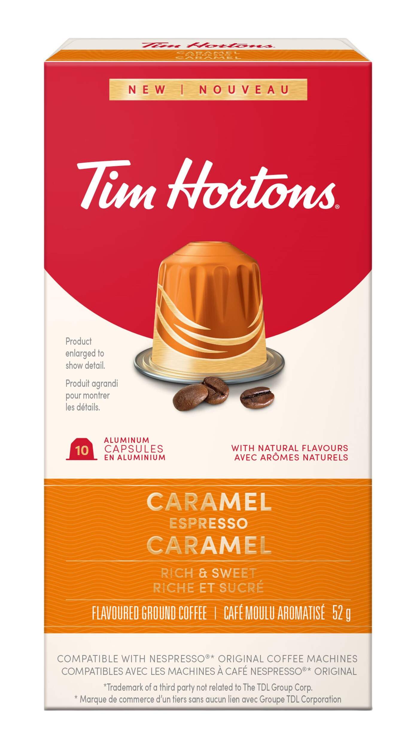 Tim Hortons Caramel Espresso, Nespresso Compatible Coffee Capsules, 10-pk Front_Flat