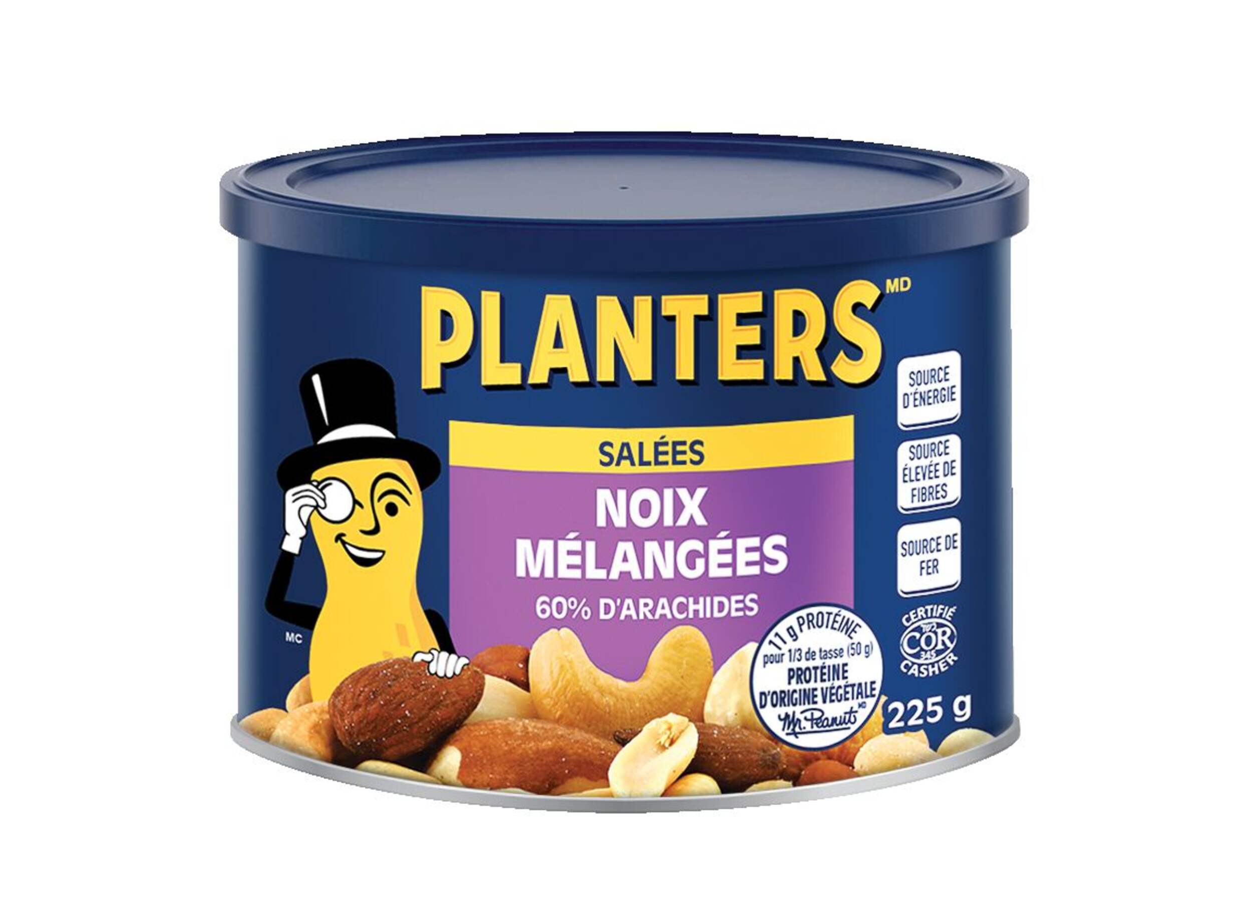 Boîte de mélange de noix salées Planters, 60 % d'arachides, 225 g Front_Elevated