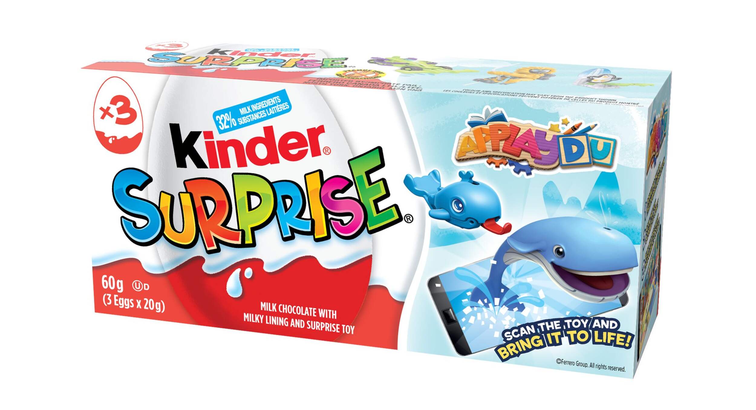 Kinder Surprise Milk Chocolate Egg & Surprise Toy, 3-pk, 60-g Front_Angled_Left