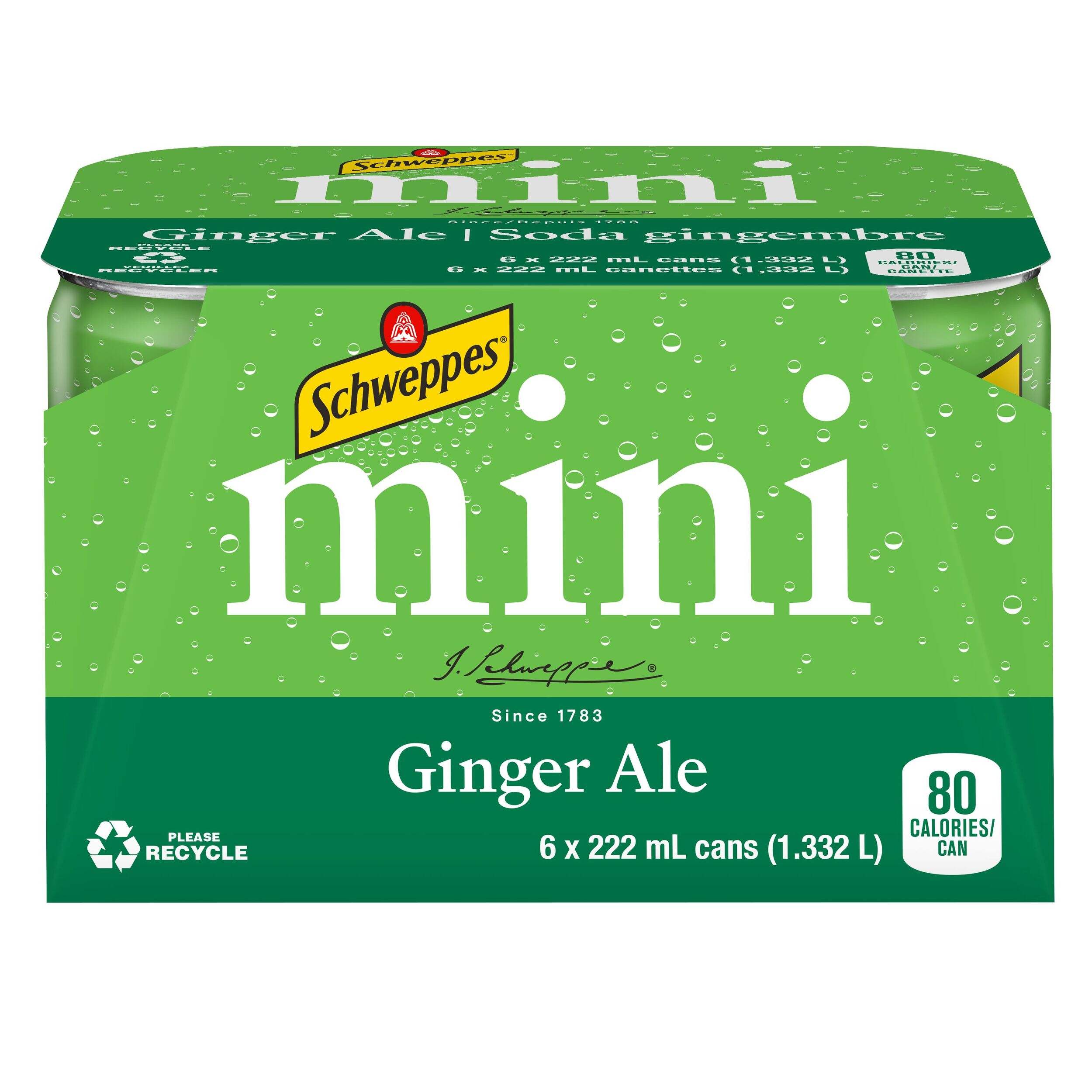 Schweppes Ginger Ale, Sleek Mini Cans, 222-mL, 6-pk Front_Elevated