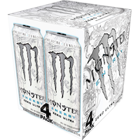 Monster Energy Zero Ultra, Zero-Sugar Energy Drink, 473-mL, 4-pk Front_Three_Fourths_Angled_Left
