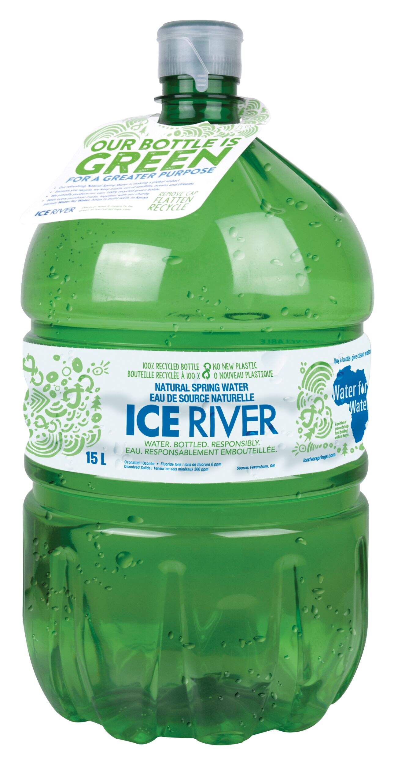 Ice River Green Bottle Natural Spring Water, 15-L Front_Flat