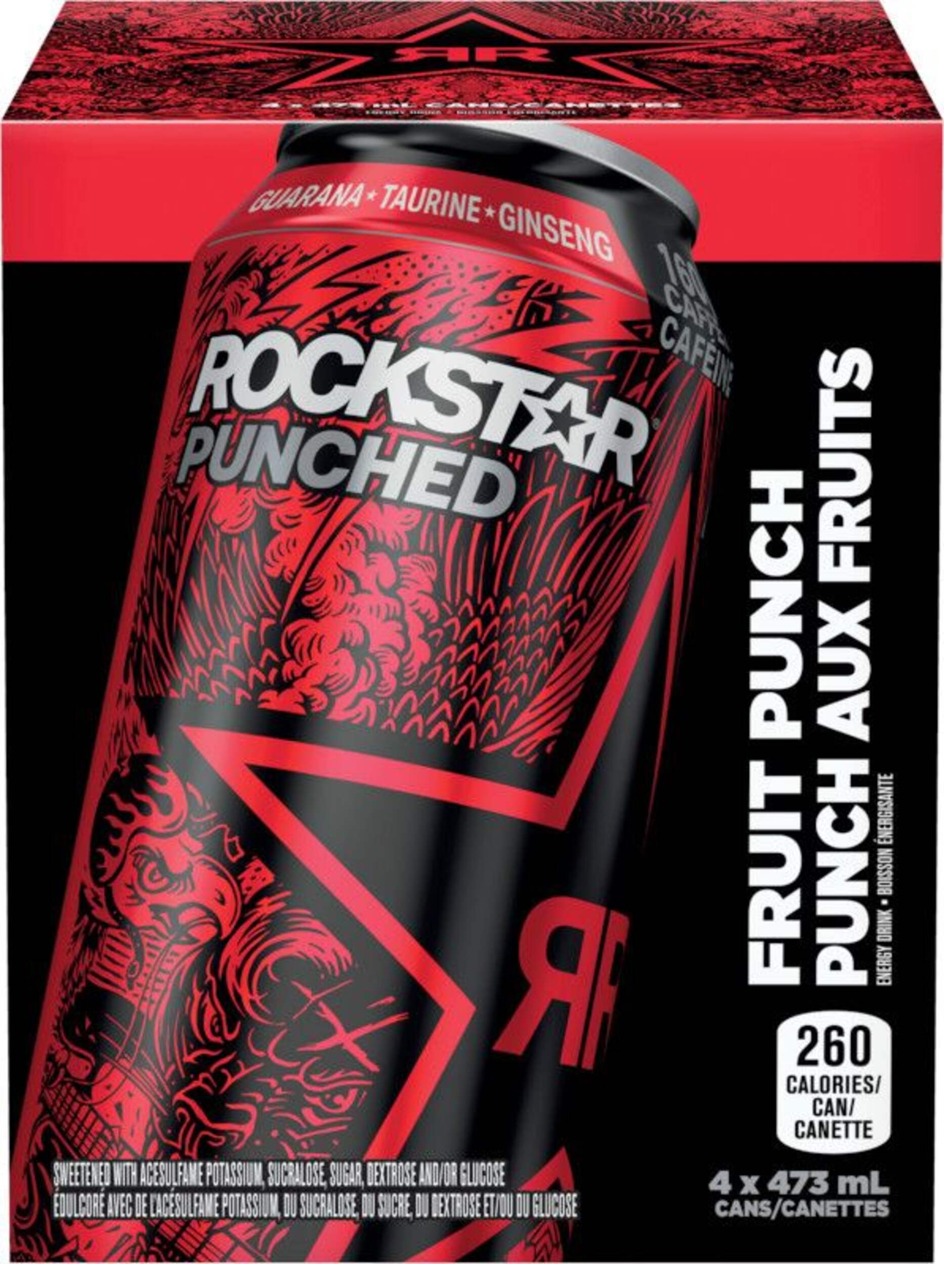 Rockstar Punched Energy Drink, Fruit Punch, 473-mL, 4-pk Front_Elevated
