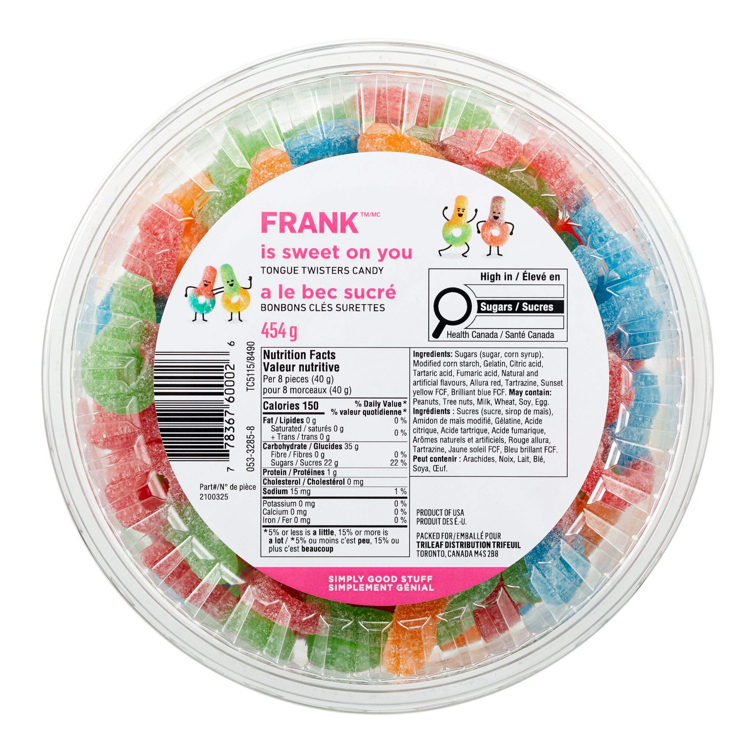 FRANK Sour Key Candy Tub, 454-g Overhead_Flat