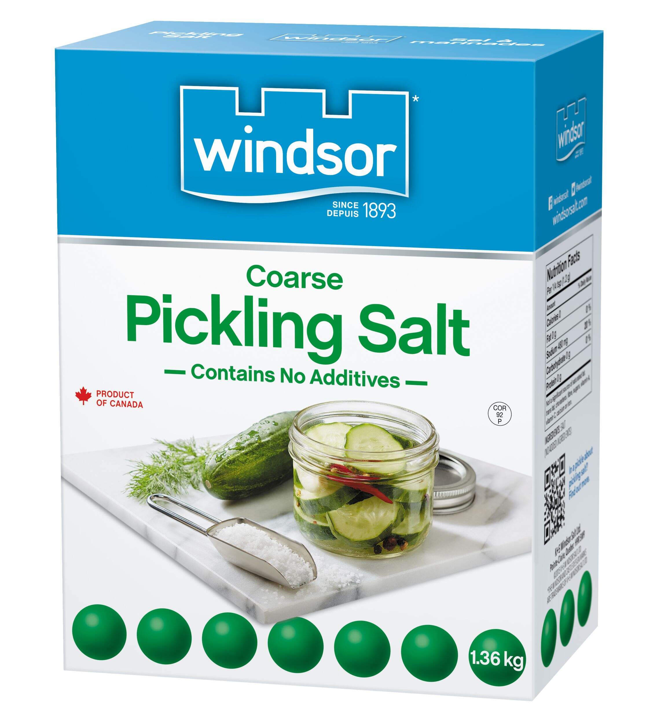 Windsor Salt Preserving & Pickling Salt, 1.36-kg Front_Three_Fourths_Angled_Left