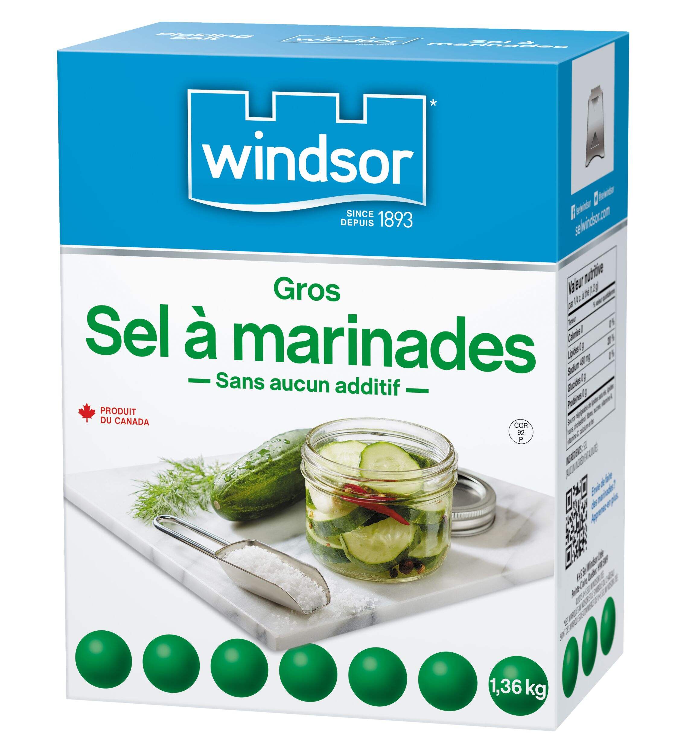 Sel de conservation et à marinades Windsor, 1,36 kg Front_Three_Fourths_Angled_Left