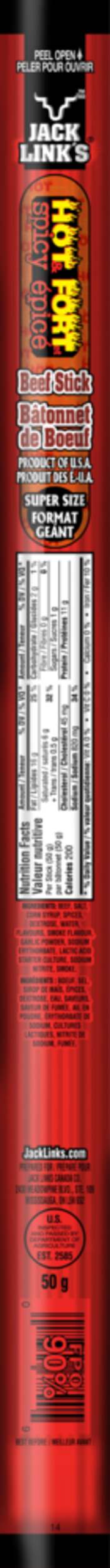 Jack Link's Hot & Spicy Beef Stick, 50-g Front_Flat