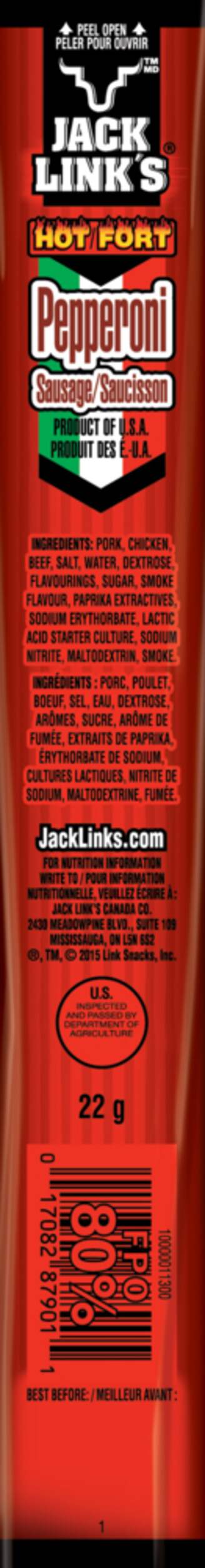 Pepperoni Jack Link's, piquant, 22 g Front_Flat