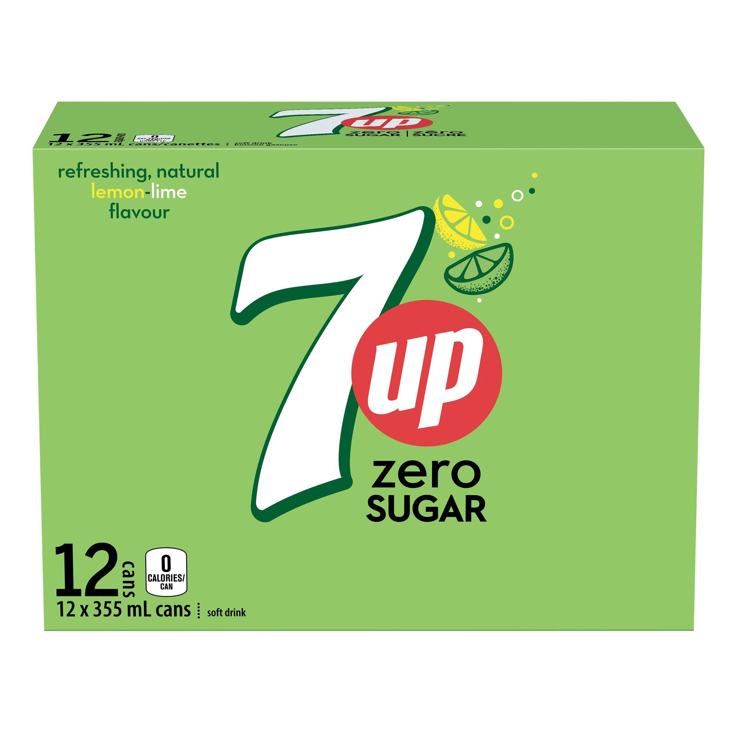 7UP Zero Lemon Lime Soda, 12 x 355-ml Front_Elevated