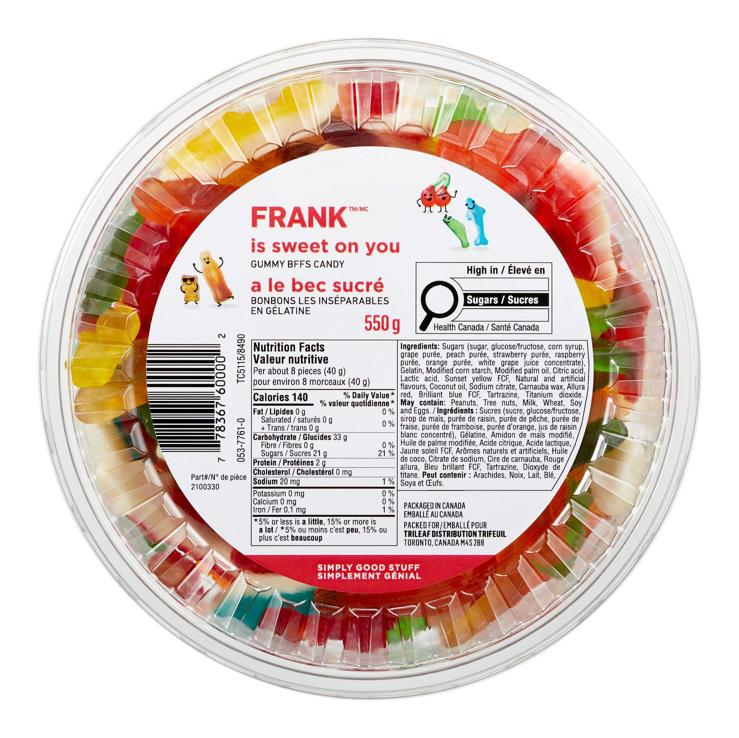 FRANK Assorted Gummy Candy Tub, 550-g Overhead_Flat