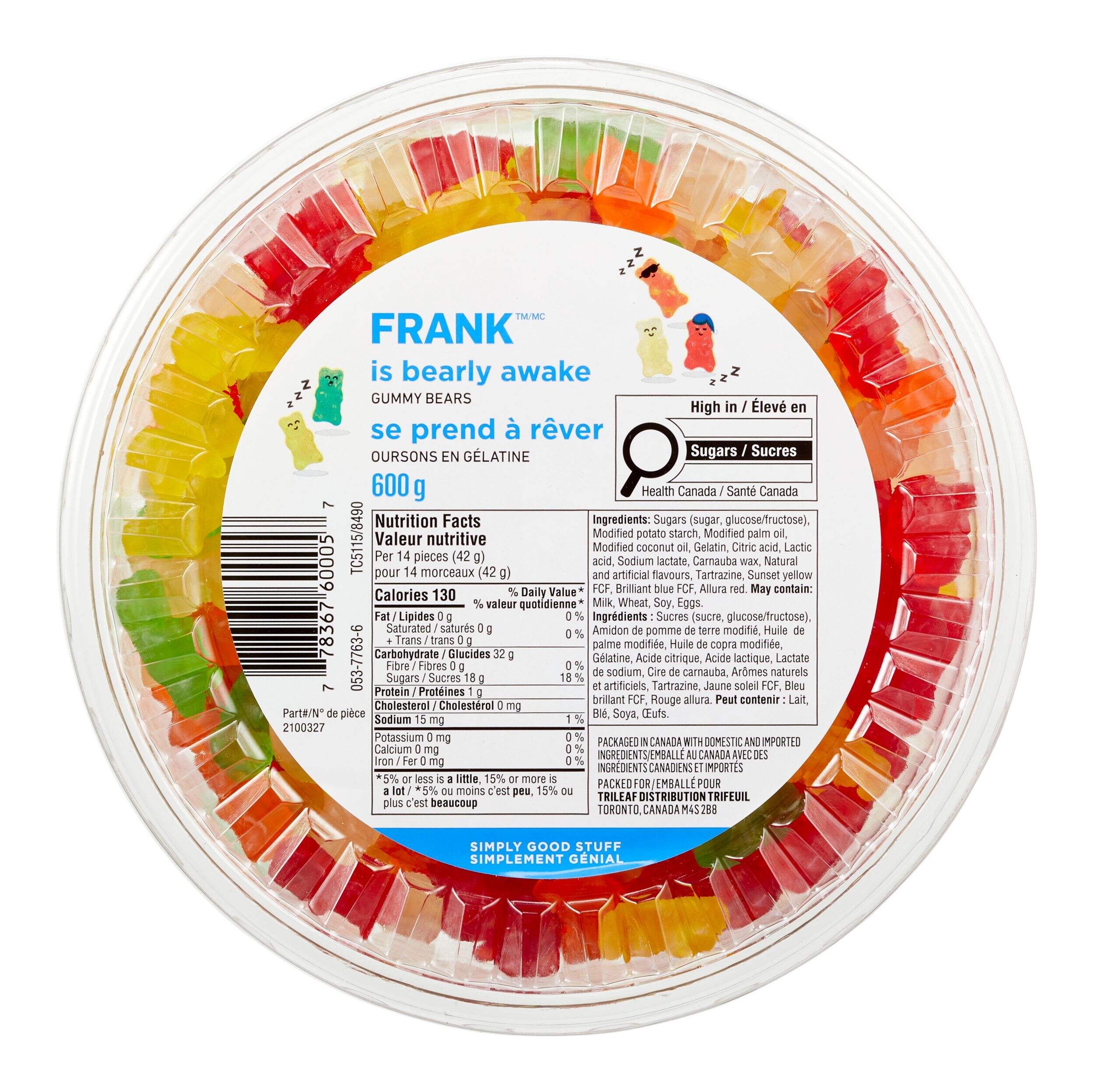 FRANK Gummy Bear Candy Tub, 600-g Overhead_Flat