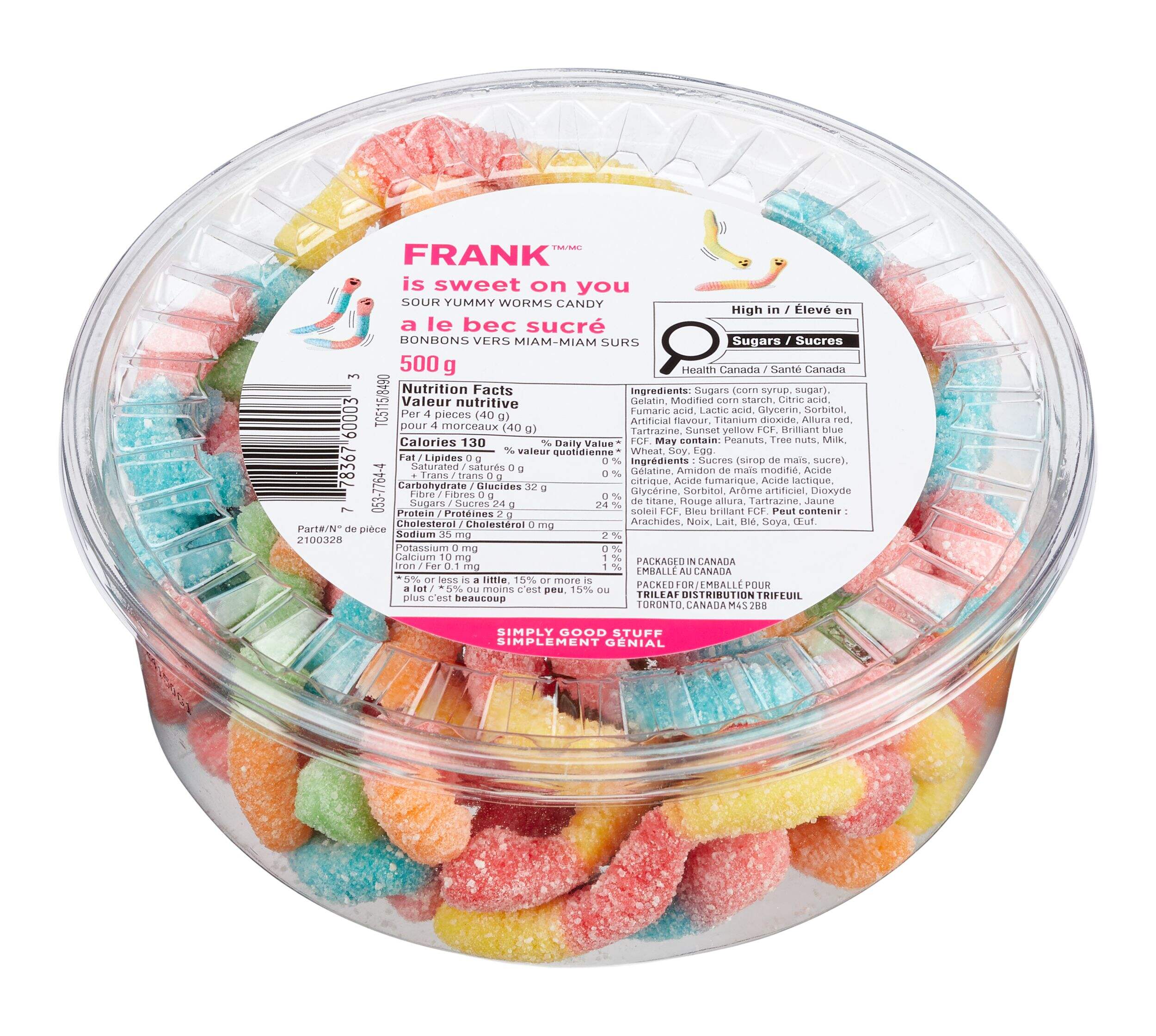 FRANK Sour Gummy Worm Candy, 500-g Overhead_Plunge