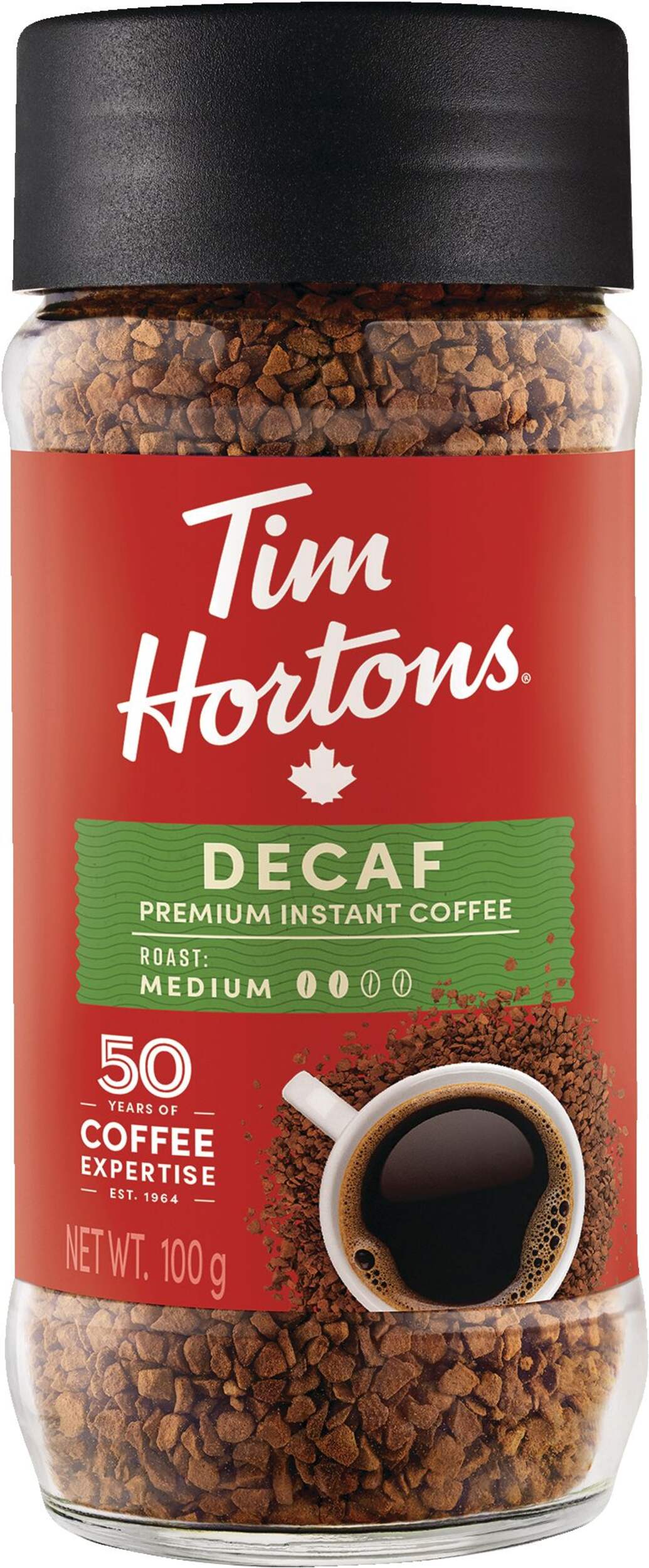 Tim Hortons Decaf Medium Roast Premium Instant Coffee, 100-g Front_Flat