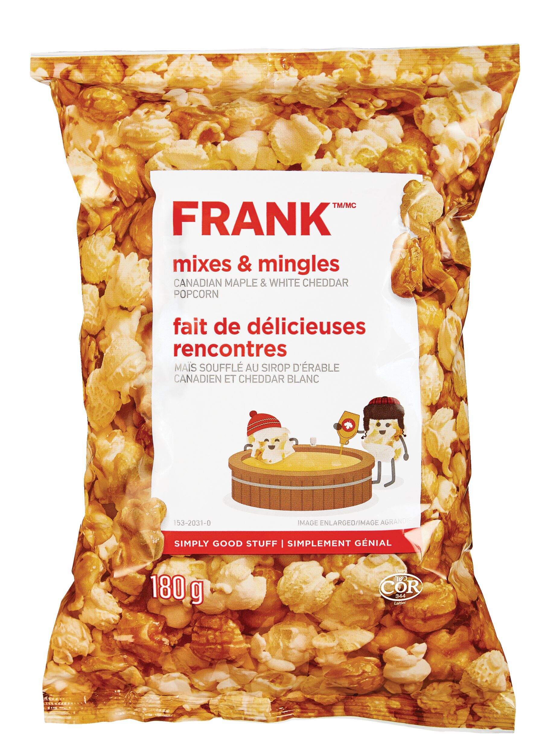 FRANK Canadian Maple and White Cheddar Popcorn Mix, 180-g Front_Flat