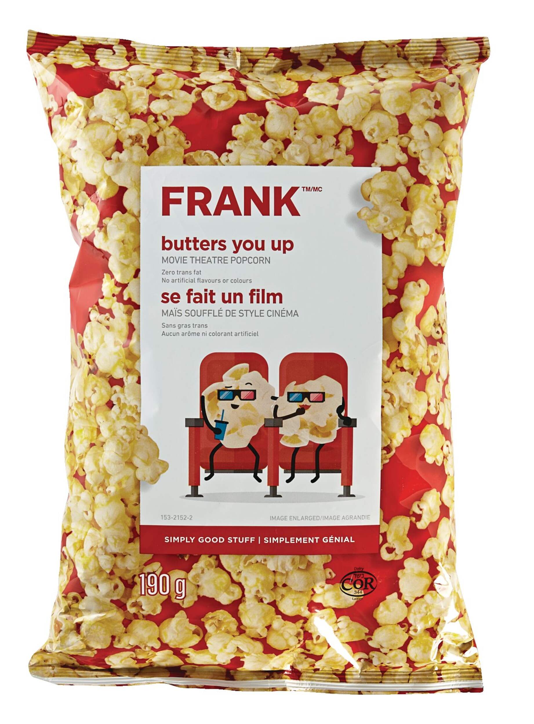 FRANK Movie Theatre Butter Popcorn, 190-g Front_Flat