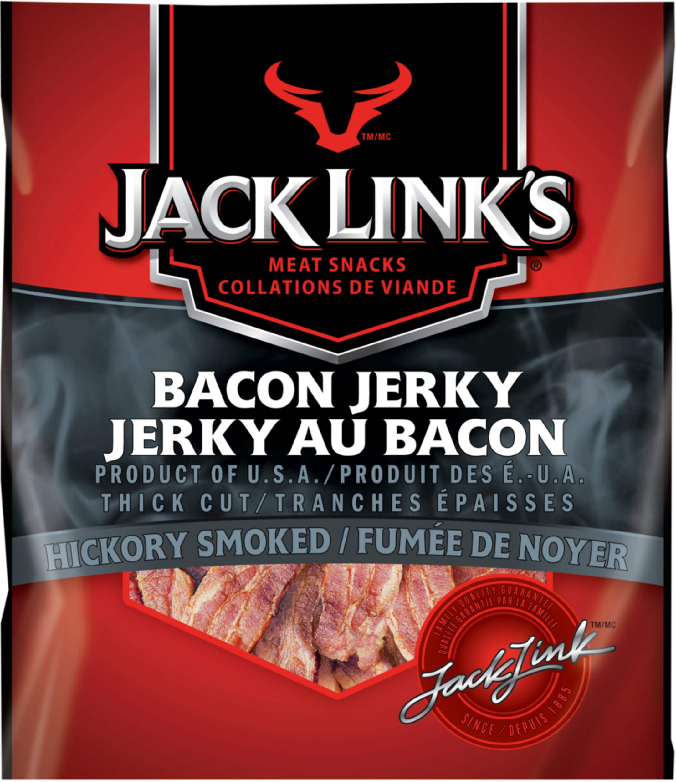 Jerky de bacon fumé au hickory Jack Link's, 65 g Front_Flat