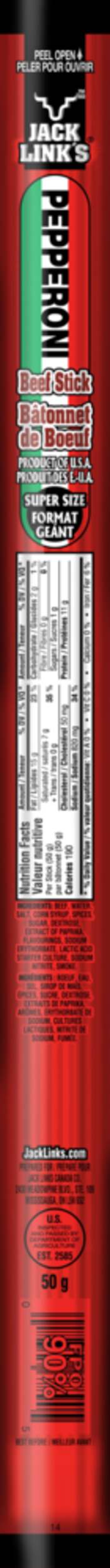 Jack Link's Pepperoni Super Size Beef Stick, 50-g Front_Flat