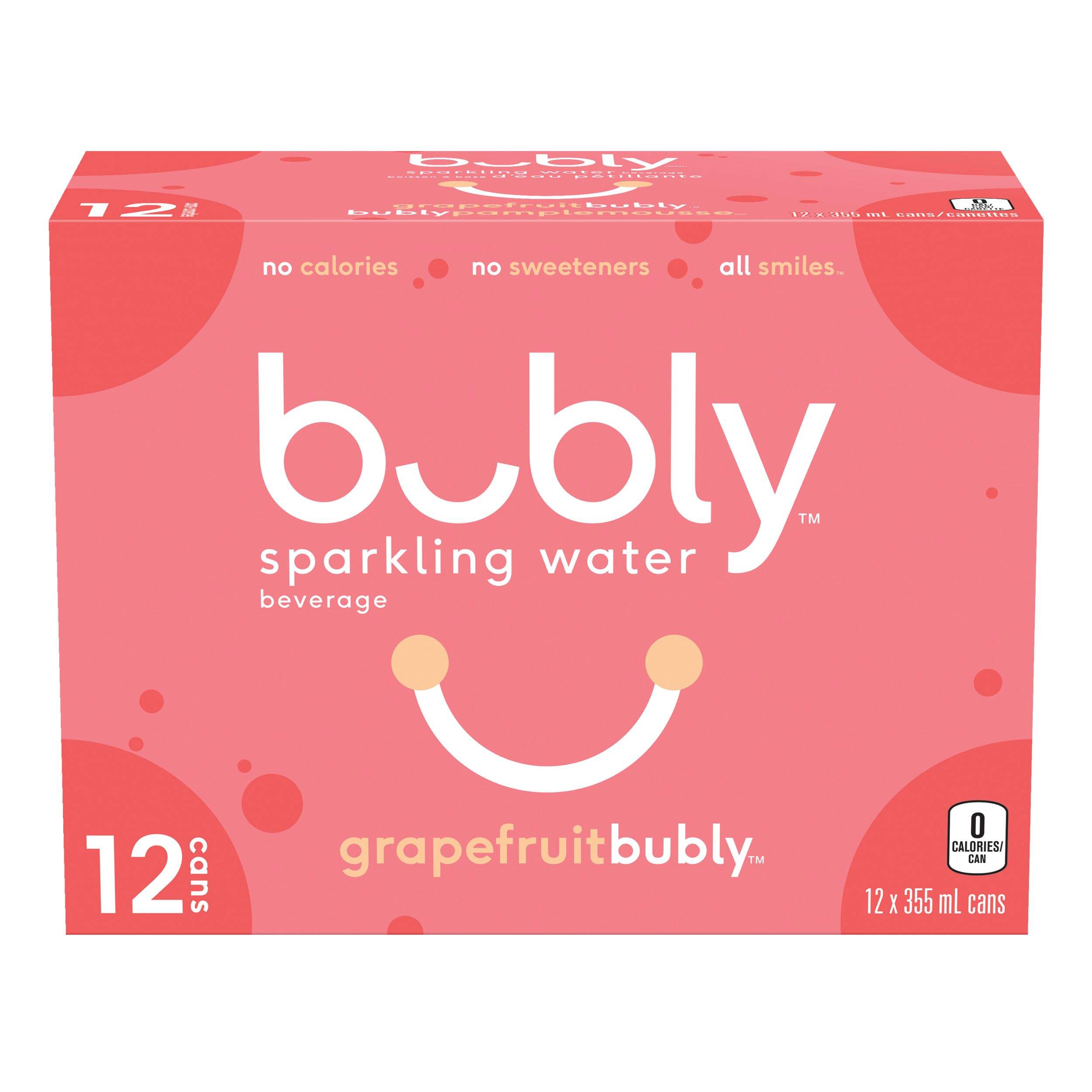 Bubly Grapefruit Sparkling Water, 355-mL, 12-pk Front_Elevated