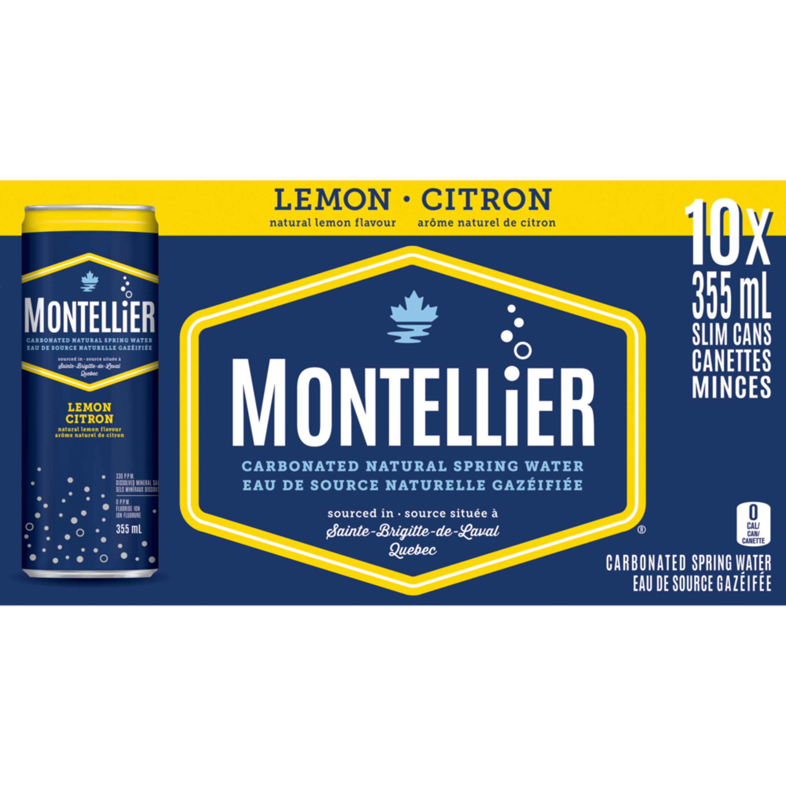 Montellier Carbonated Natural Spring Water with Natural Lemon Flavour, 355-mL, 10-pk Front_Flat
