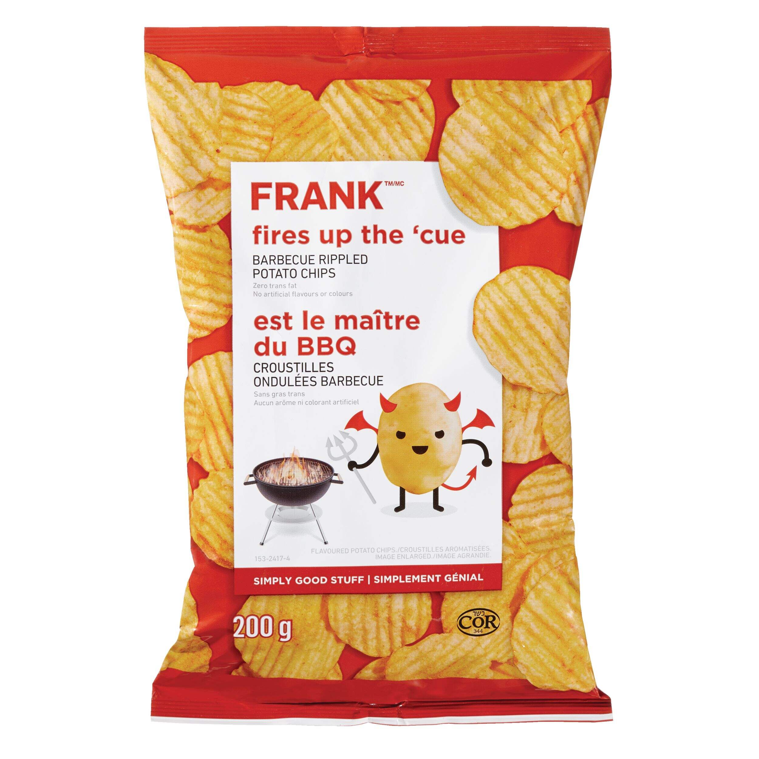 FRANK BBQ Rippled Potato Chips, 200-g Front_Flat