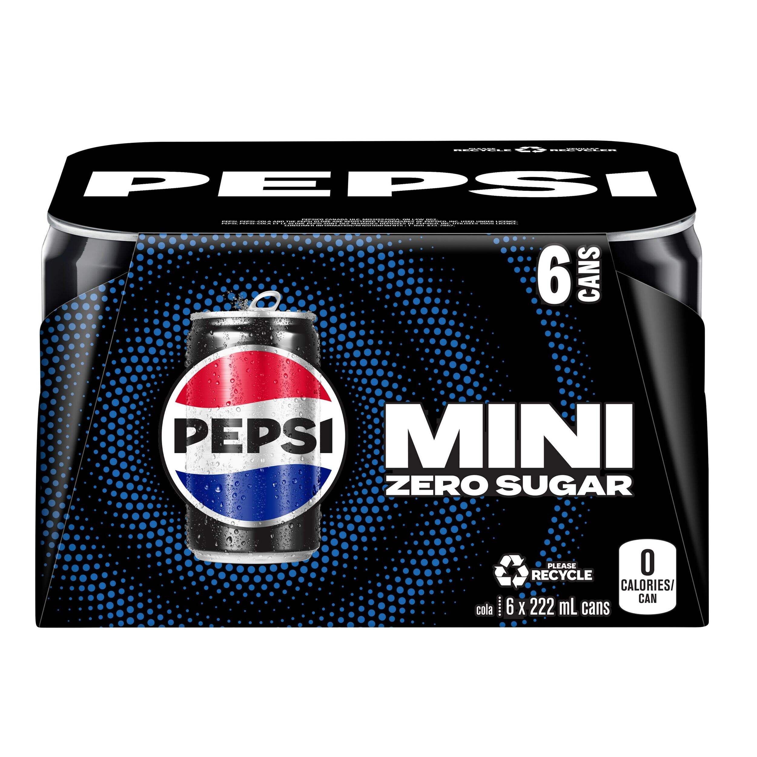 Pepsi Zero Sugar Cola, Sleek Mini Cans, 222-mL, 6-pk Front_Elevated
