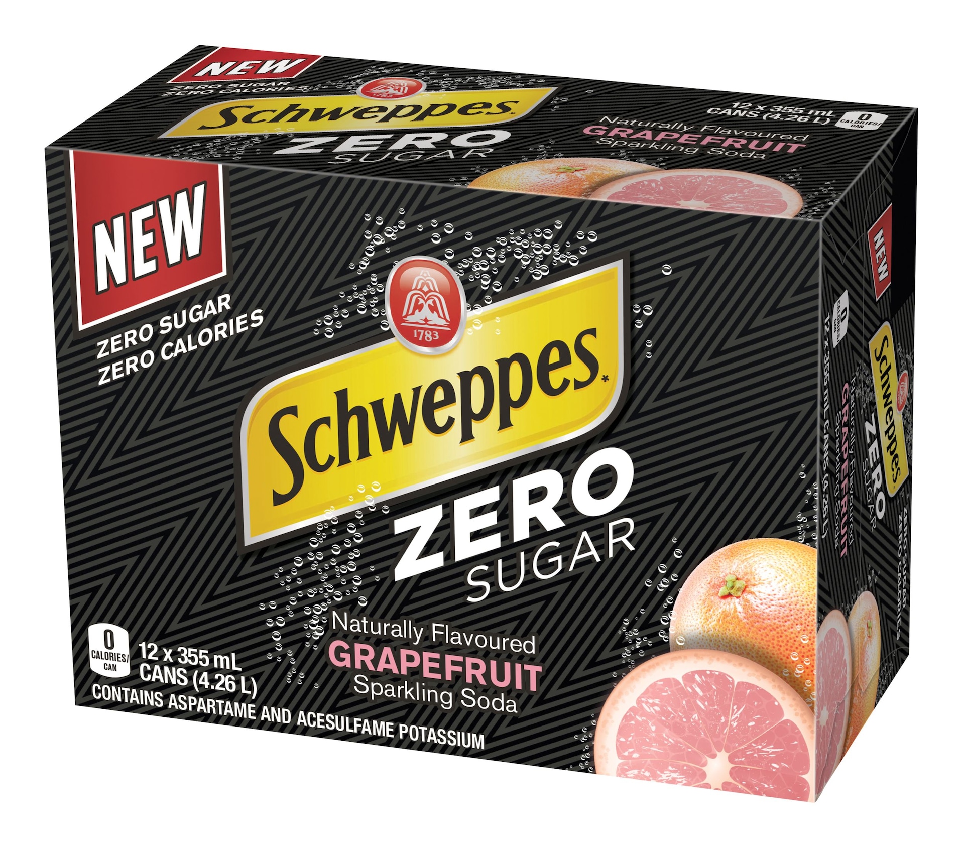 Schweppes Zero Sugar Grapefruit Sparkling Soda, 355mL, 12pk