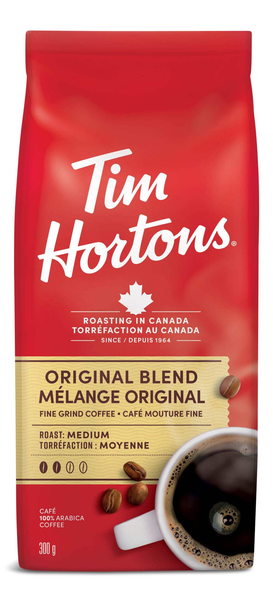 Tim Hortons Original Blend Medium Roast Ground Coffee, 300-g Front_Flat