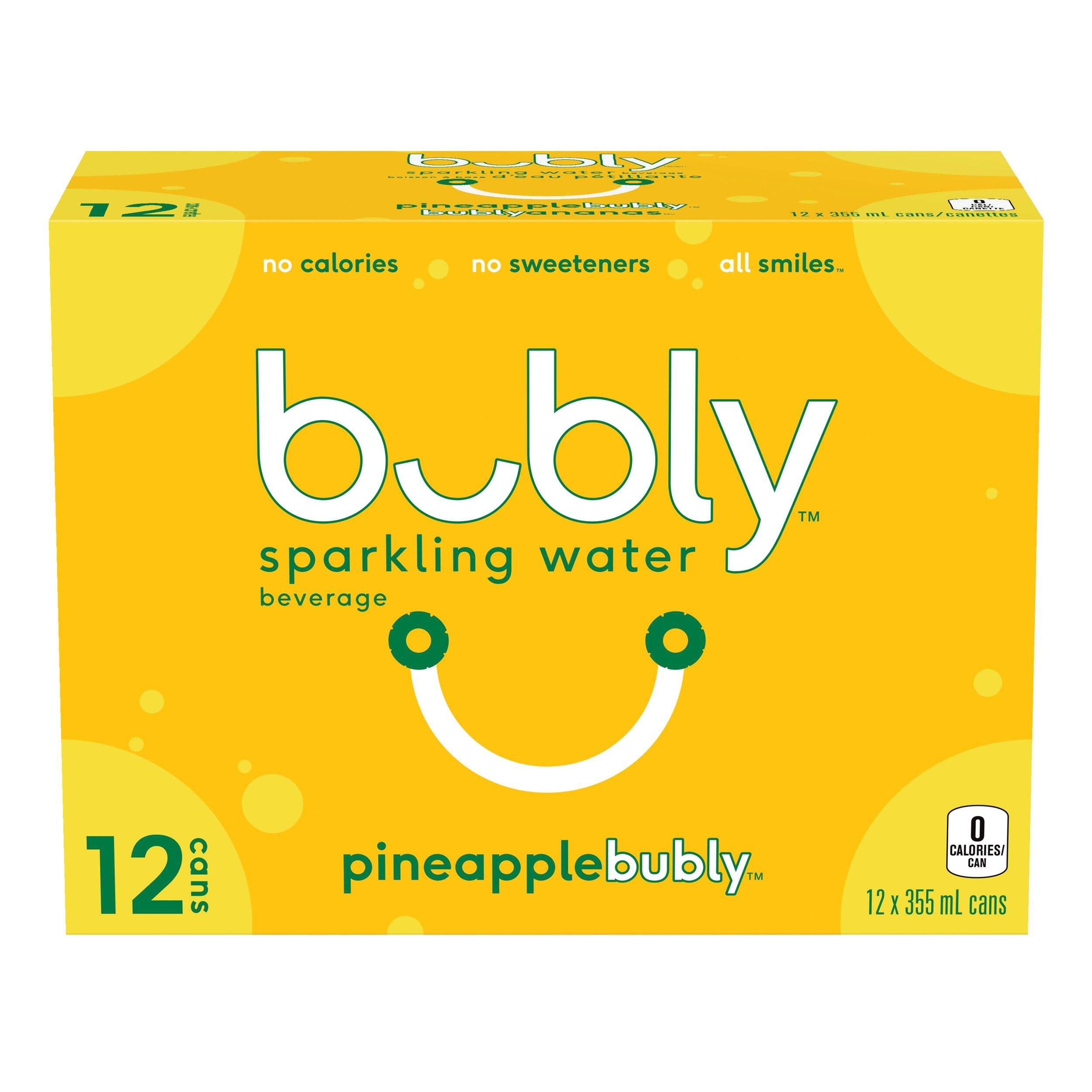 Bubly Pineapple Sparkling Water, 355-mL, 12-pk Front_Elevated
